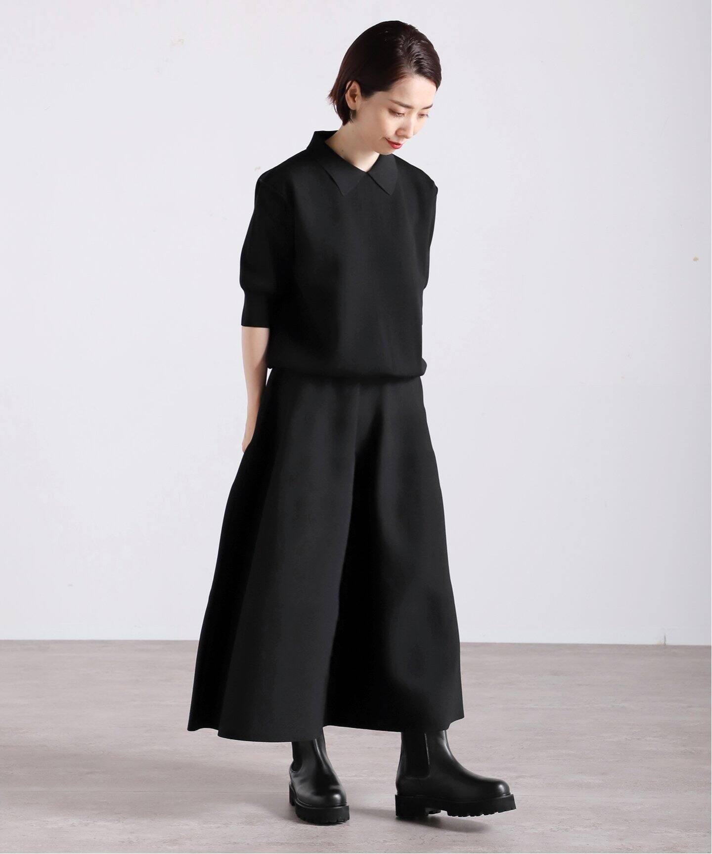 Room no.8 BLACK/ルームエイトブラック】PLATING TIERED Skirt（ロング 