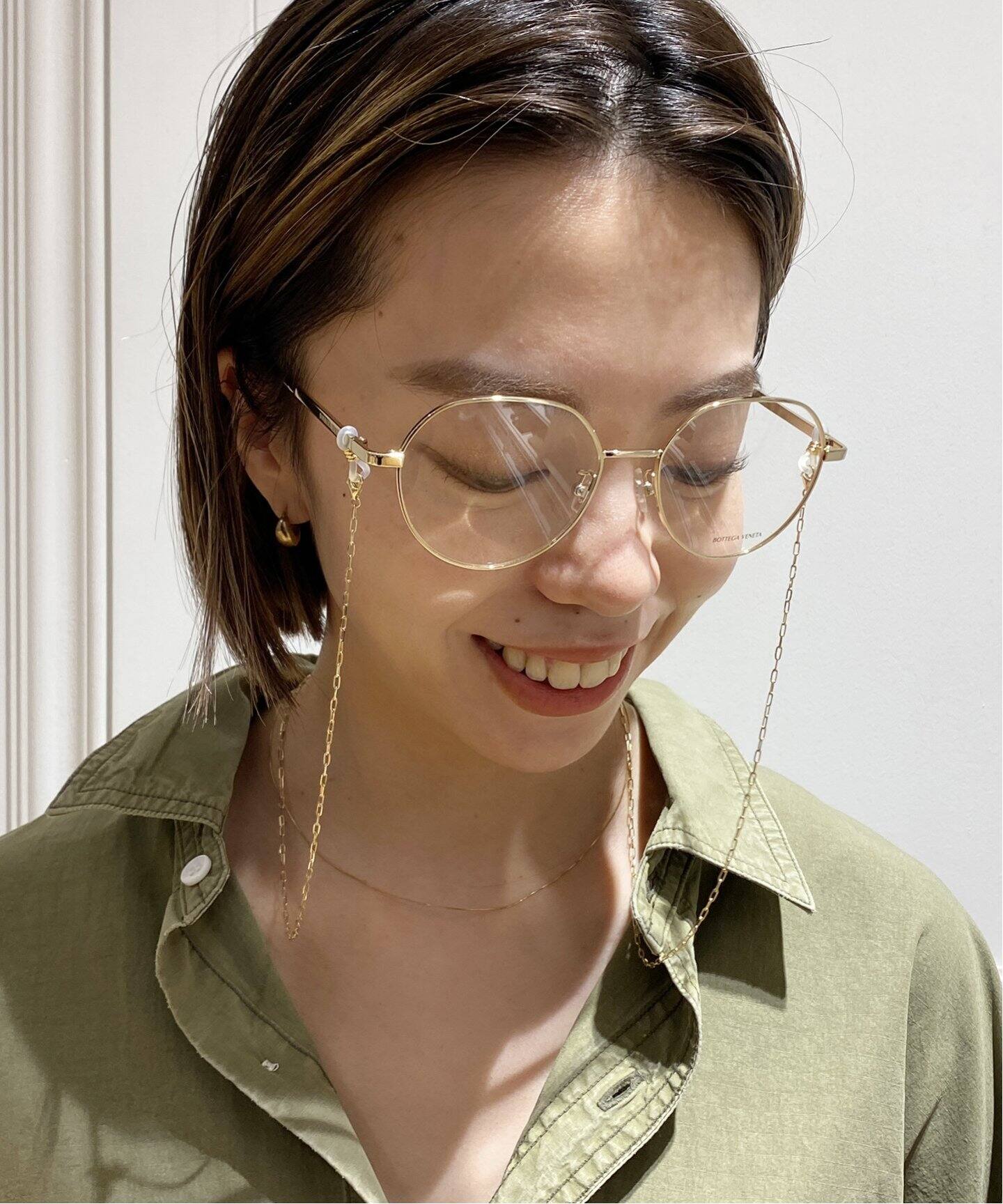 BOTTEGA VENETA ラウンドフレーム メガネ ゴールド