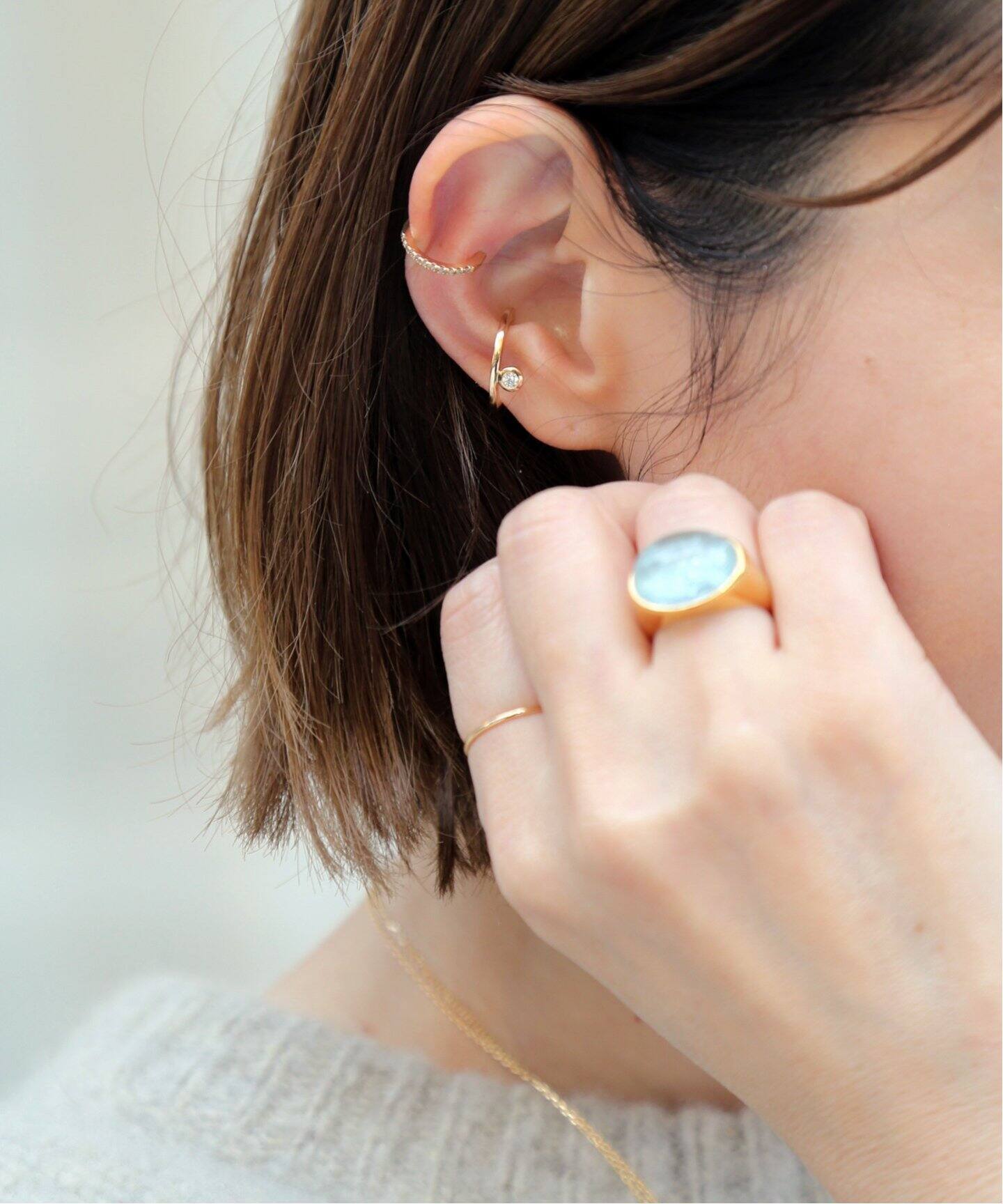 ヒロタカ hirotaka Gossamer スクエアダイヤモンドイヤーカフ 使い果たす 