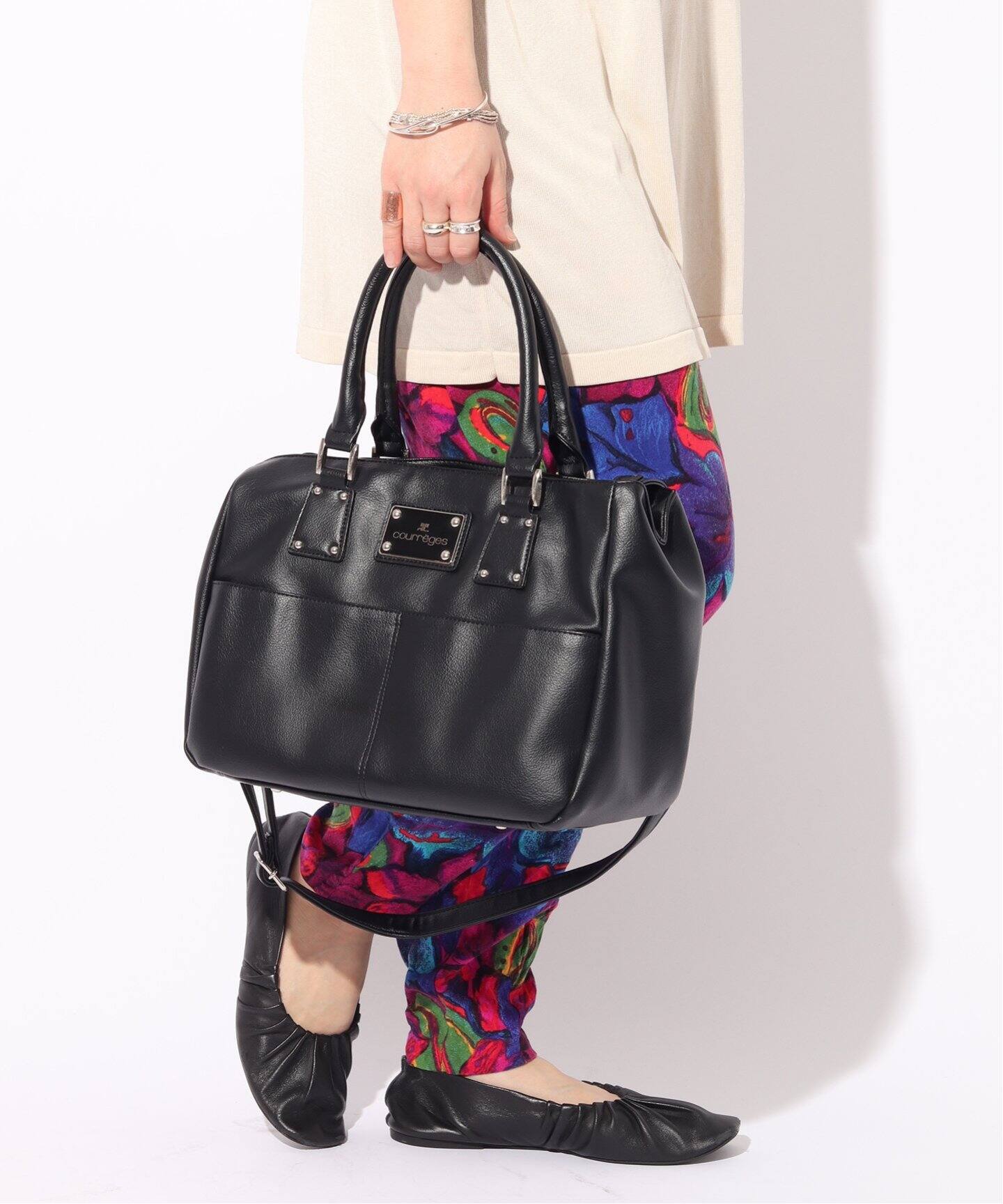 Courreges メタルロゴ 気づか ヴィンテージ 2way ミニボストンバッグ 