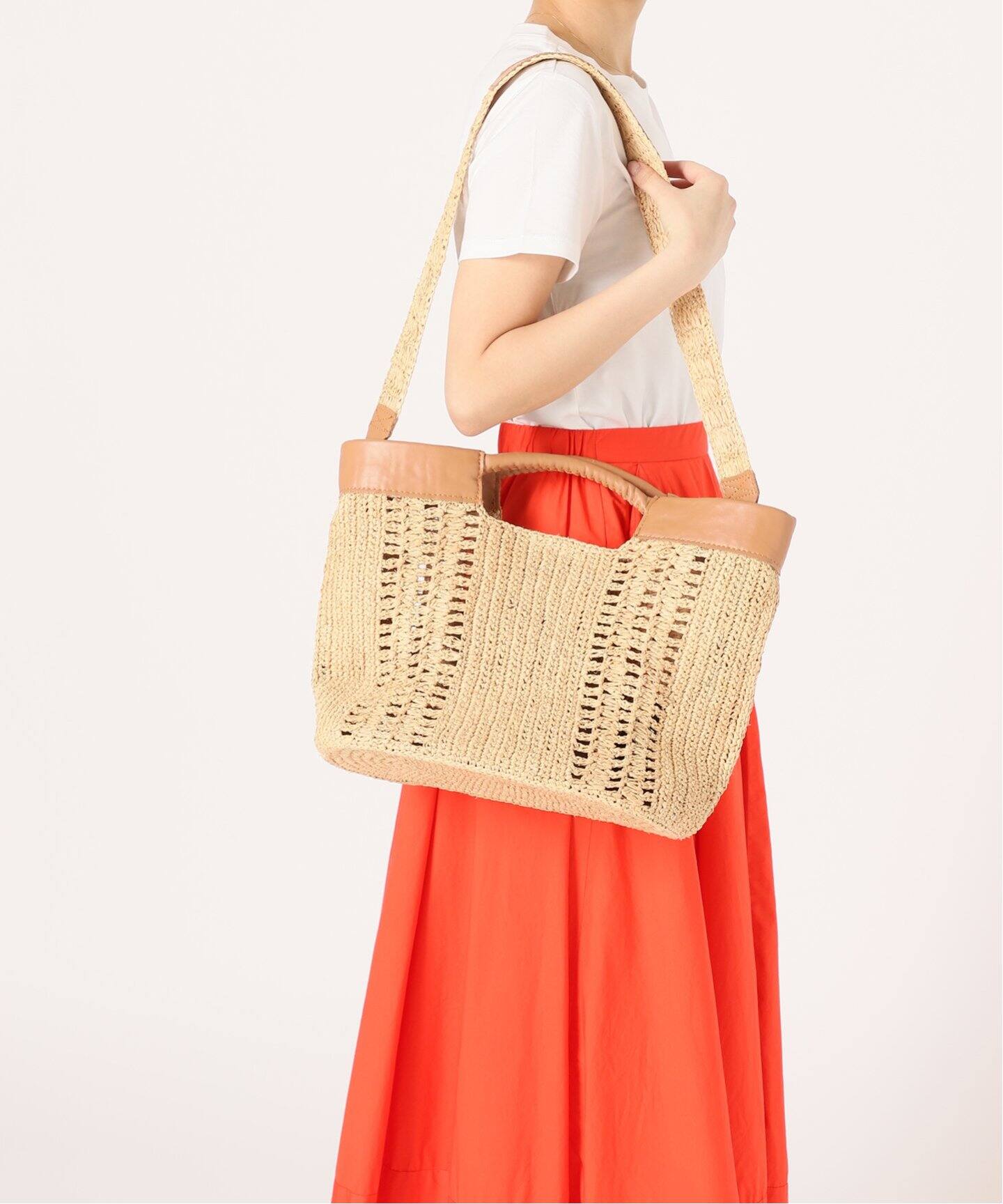 A POINT ETC/アーポワン ウテセ】raphia * Leather bag（ハンドバッグ  