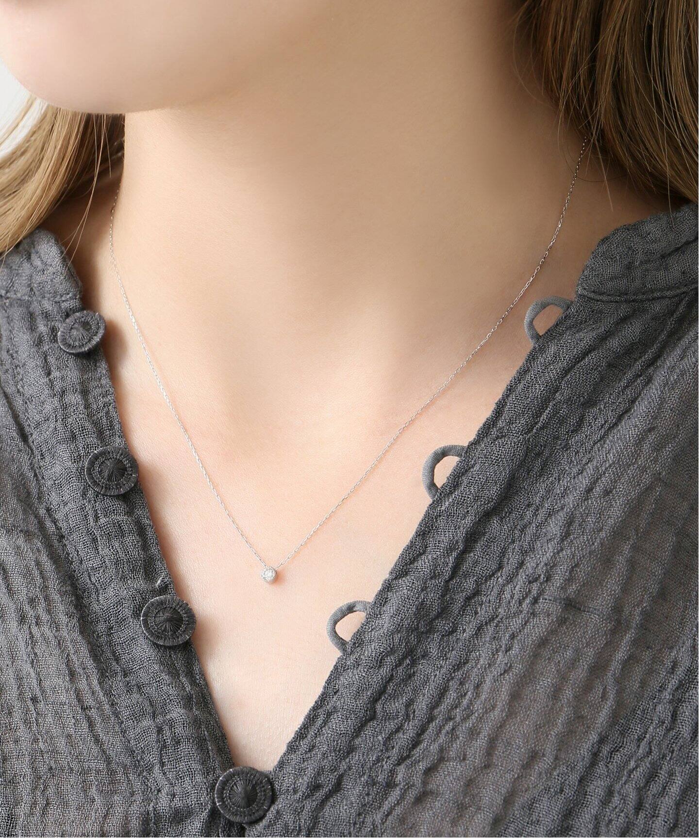クラシック1粒ダイヤネックレス0.1ct K18WG（ネックレス）｜Lilas 