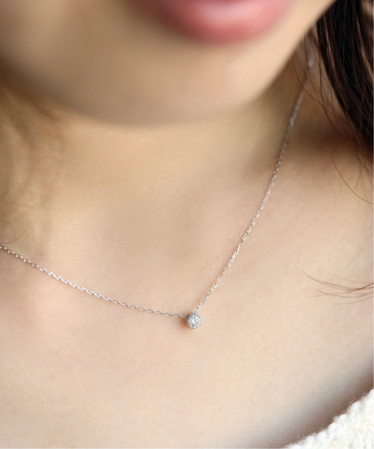 クラシック1粒ダイヤネックレス0.1ct K18WG（ネックレス）｜Lilas  