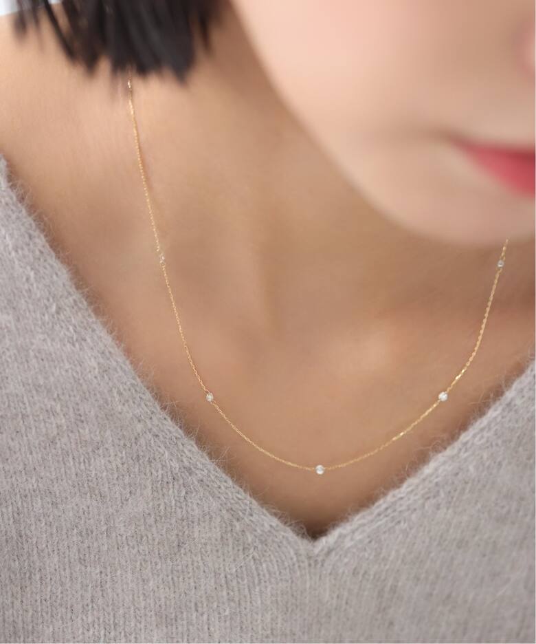ダブルホールダイヤ5ピースネックレス0.2ct K18（ネックレス）｜Lilas 