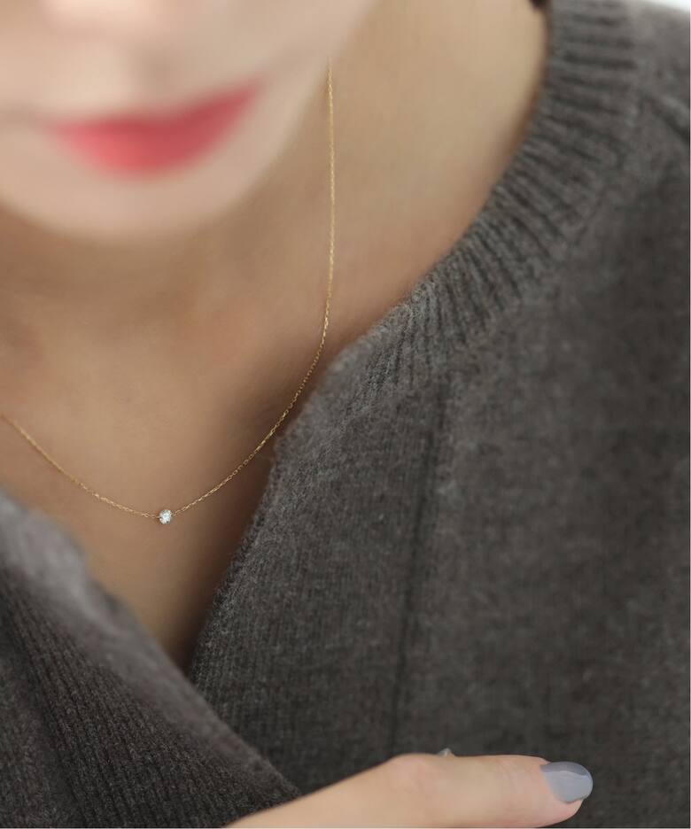ダブルホールダイヤ1ピースネックレス0.1ct K18（ネックレス）｜Lilas 