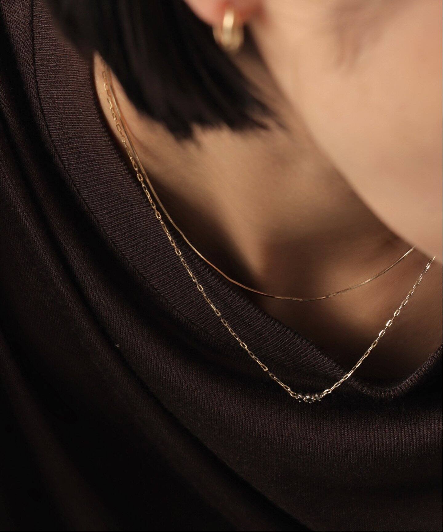 スモール3ラインブラックダイヤネックレス K10（ネックレス）｜Lilas 
