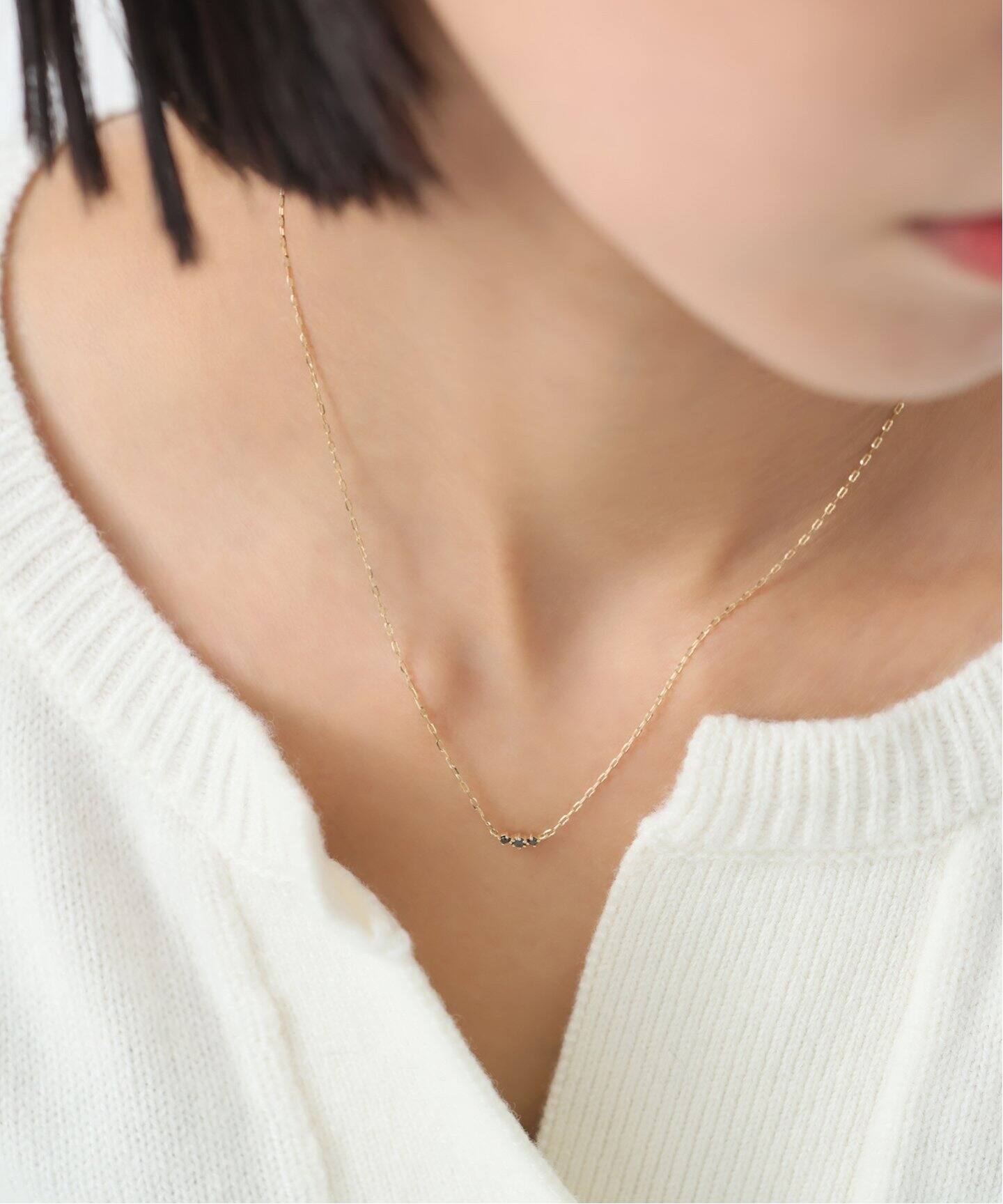 スモール3ラインブラックダイヤネックレス K10（ネックレス）｜Lilas 
