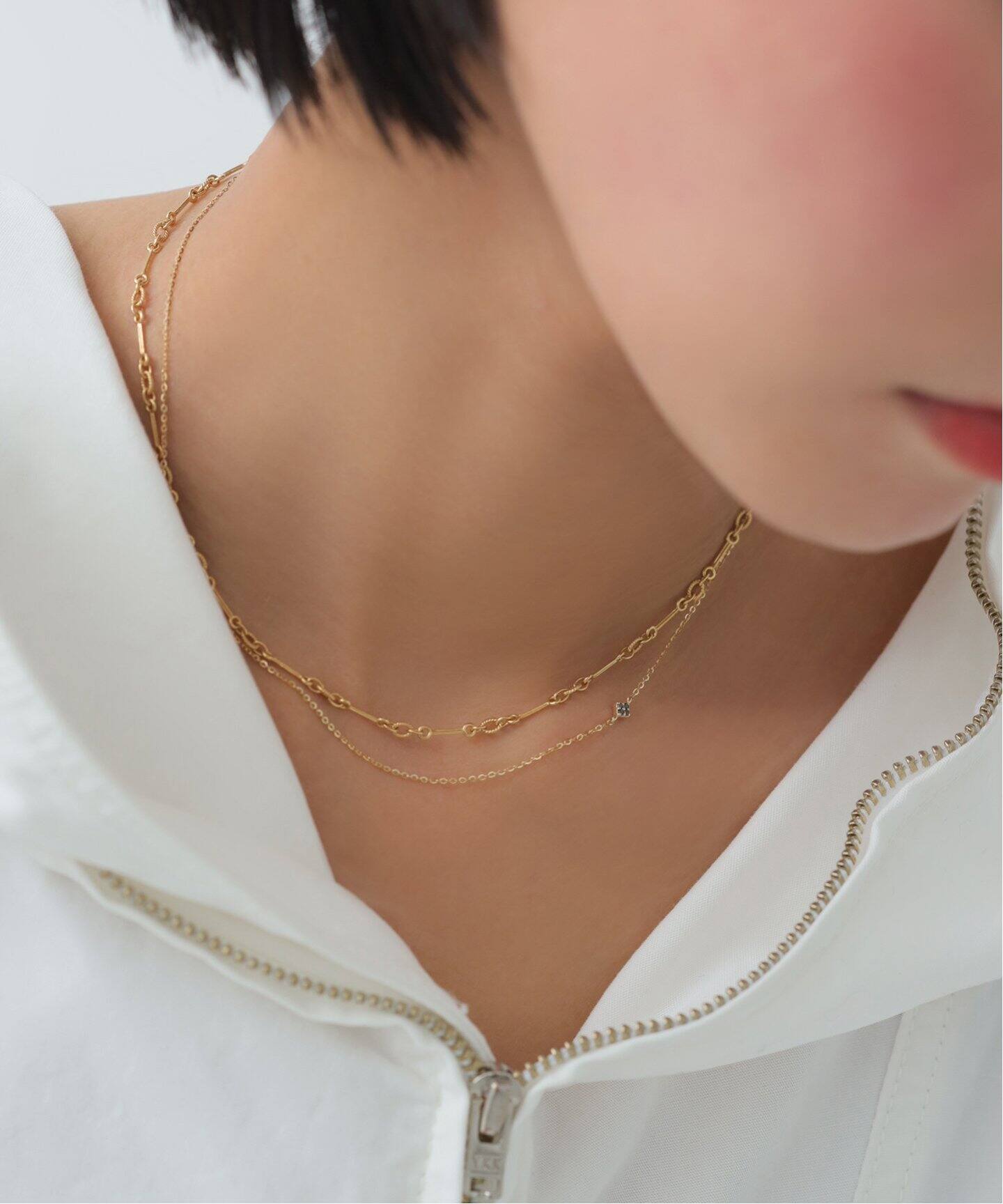 ボックス4ストーンブラックダイヤネックレス K10（ネックレス）｜Lilas 