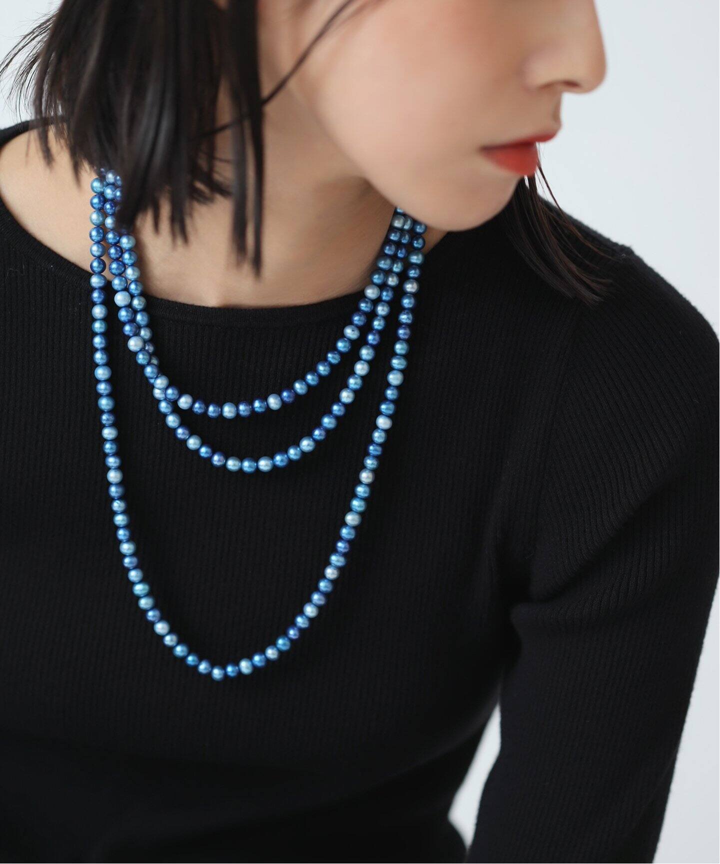 エシカルインディゴパール34cm+6cmネックレス K10（ネックレス  