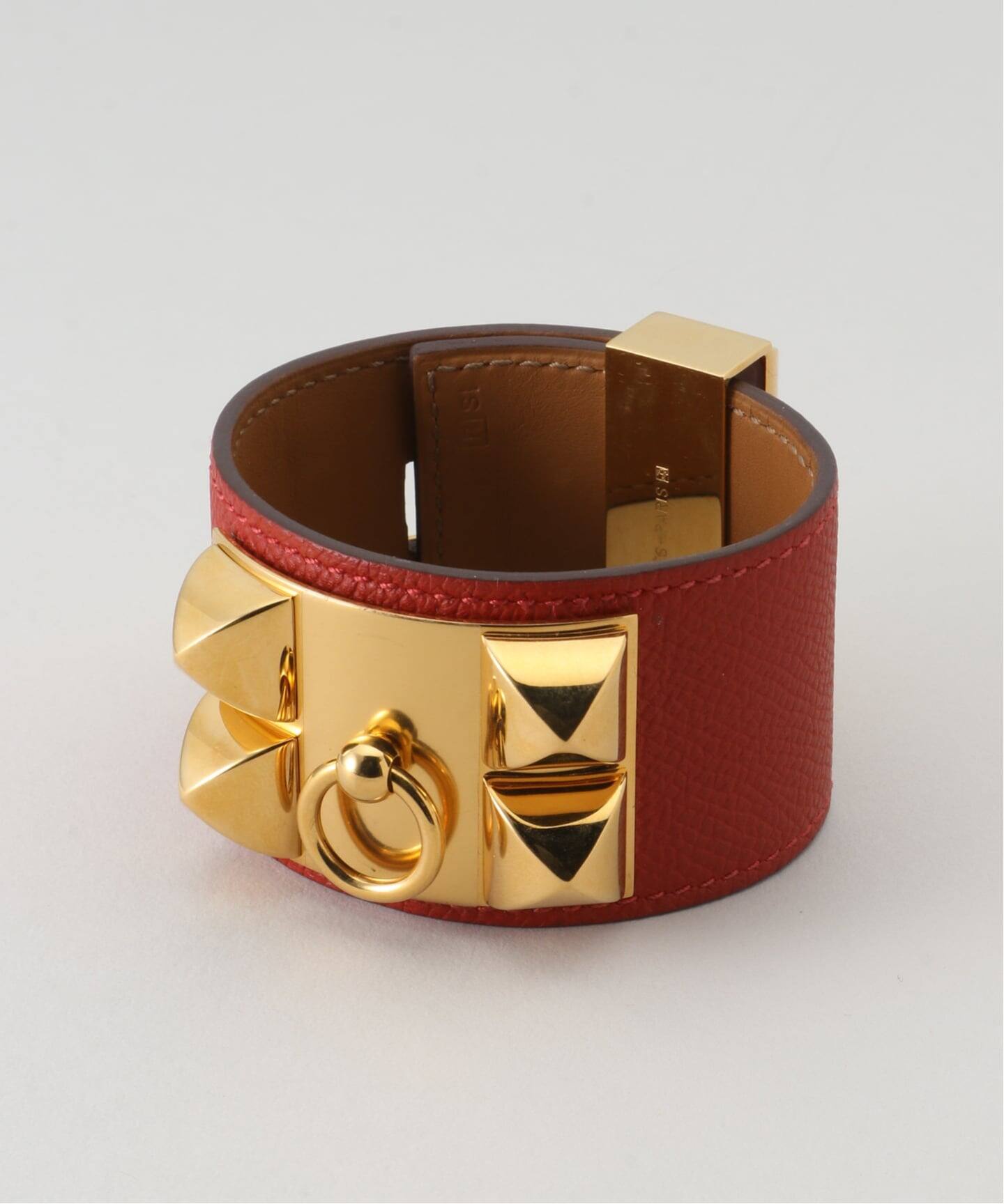 エルメス HERMES ラッカーウッド バングル ブレスレット スタッズ 赤 S 
