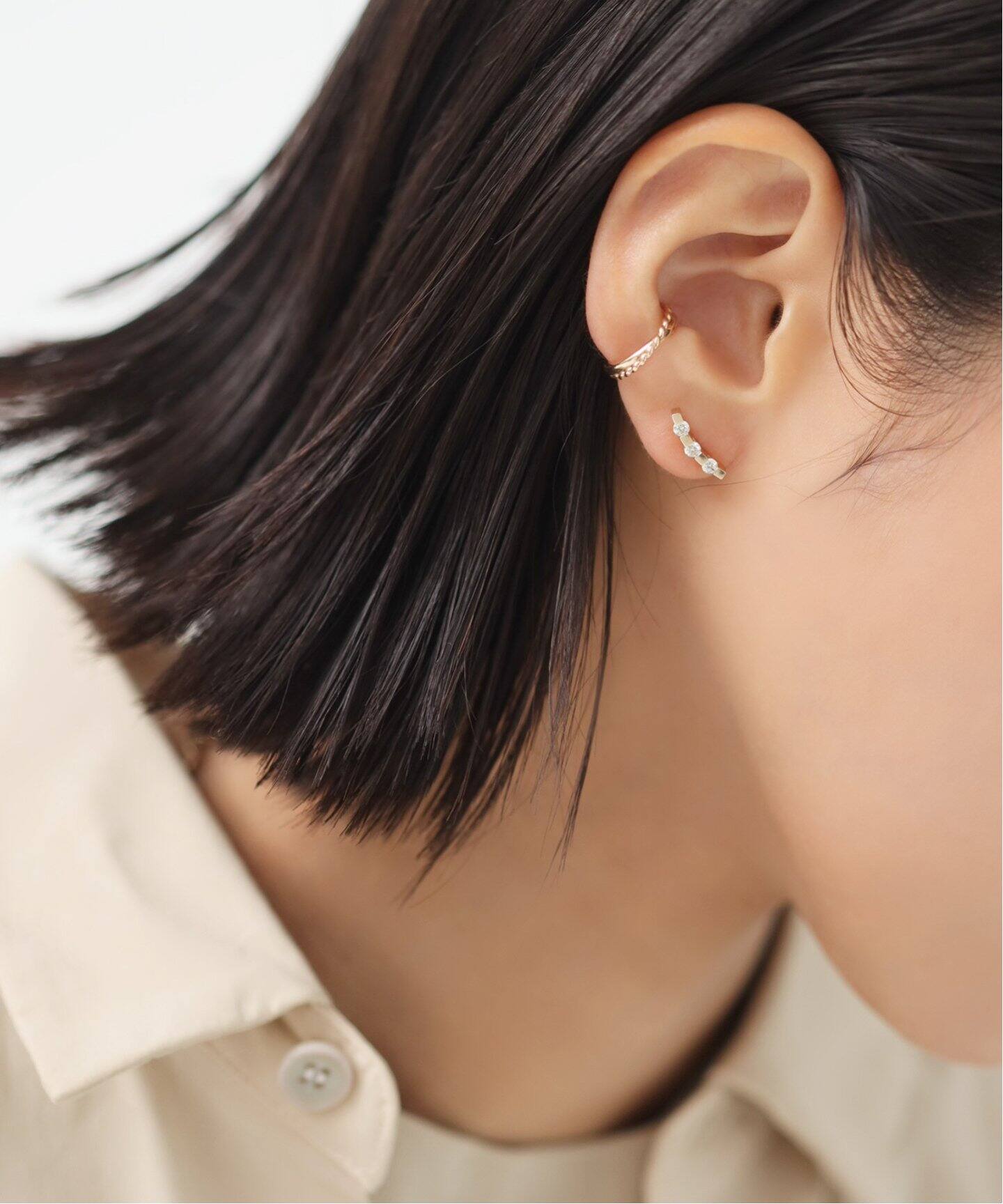 3ピースダイヤカーブピアス K10（両耳）（ピアス（両耳用））｜Lilas 