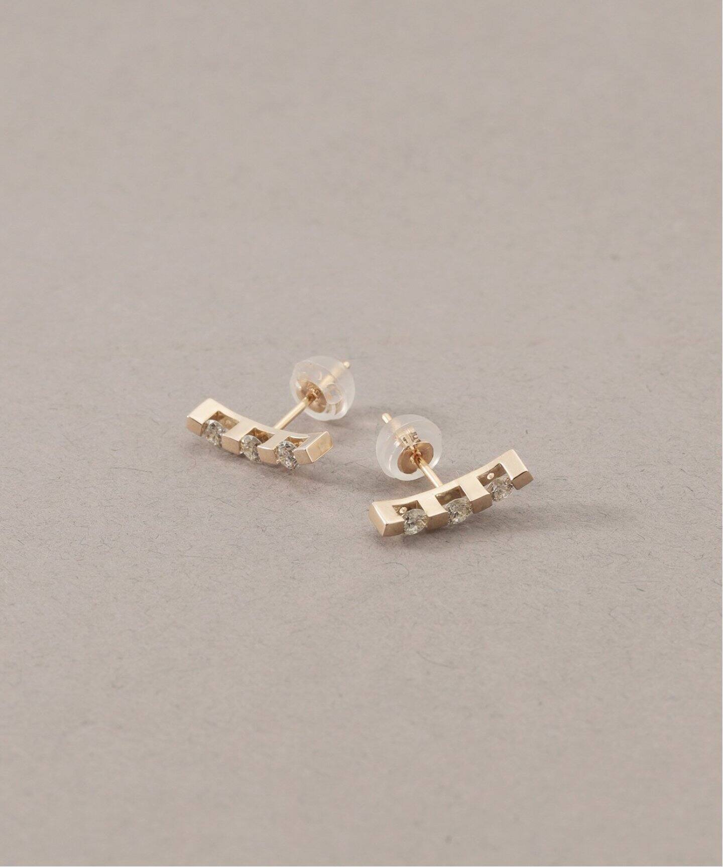 3ピースダイヤカーブピアス K10（両耳）（ピアス（両耳用））｜Lilas 