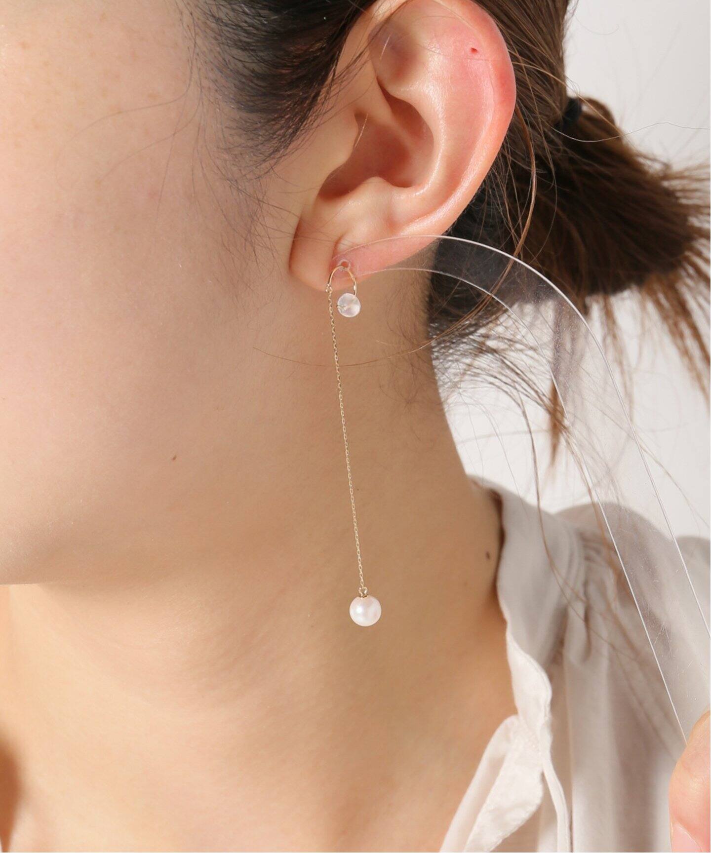 アコヤ6mm1粒Cフックチェーンピアス K18(両耳)（ピアス（両耳用 