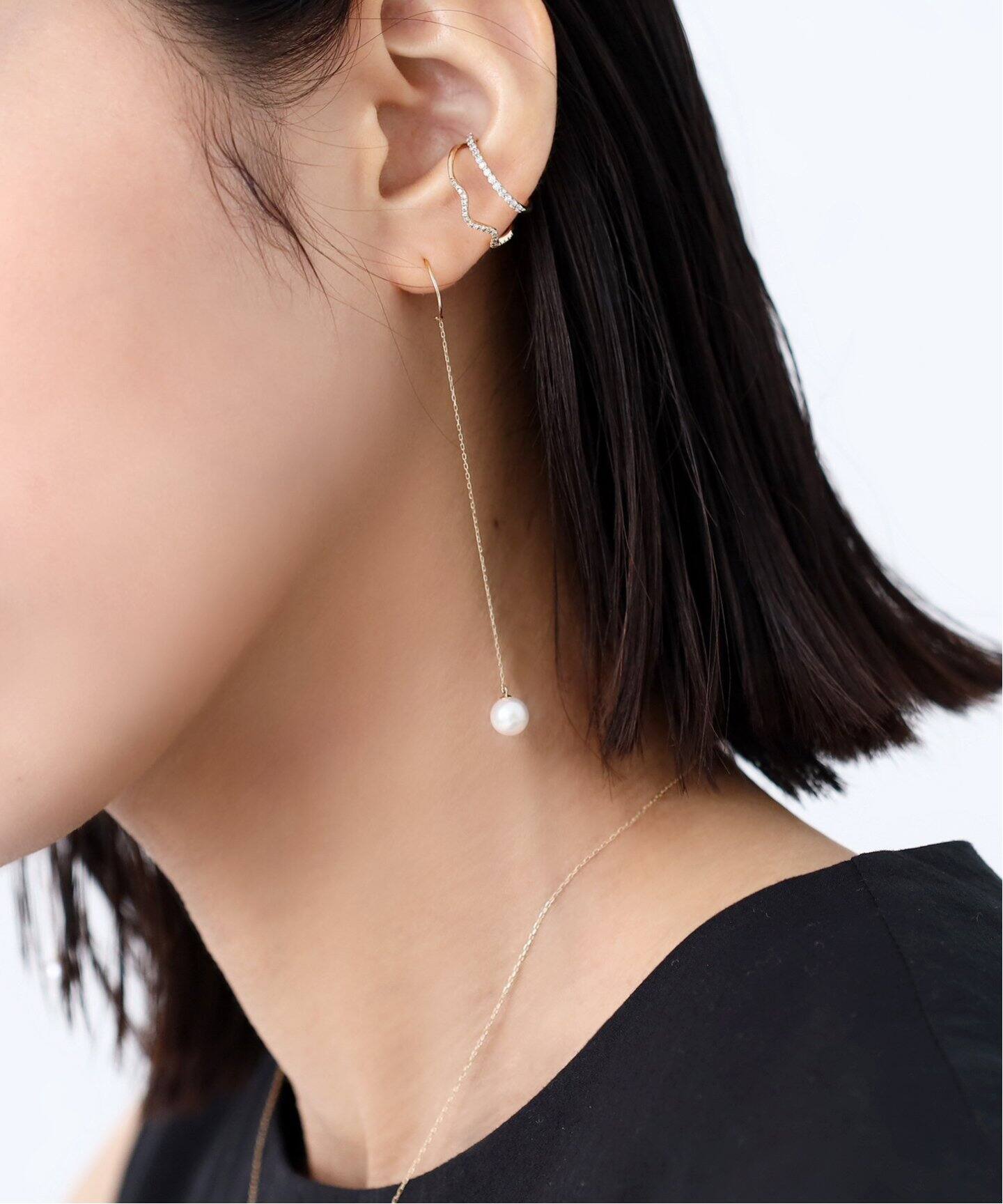 アコヤ6mm1粒Cフックチェーンピアス K18(両耳)（ピアス（両耳用 