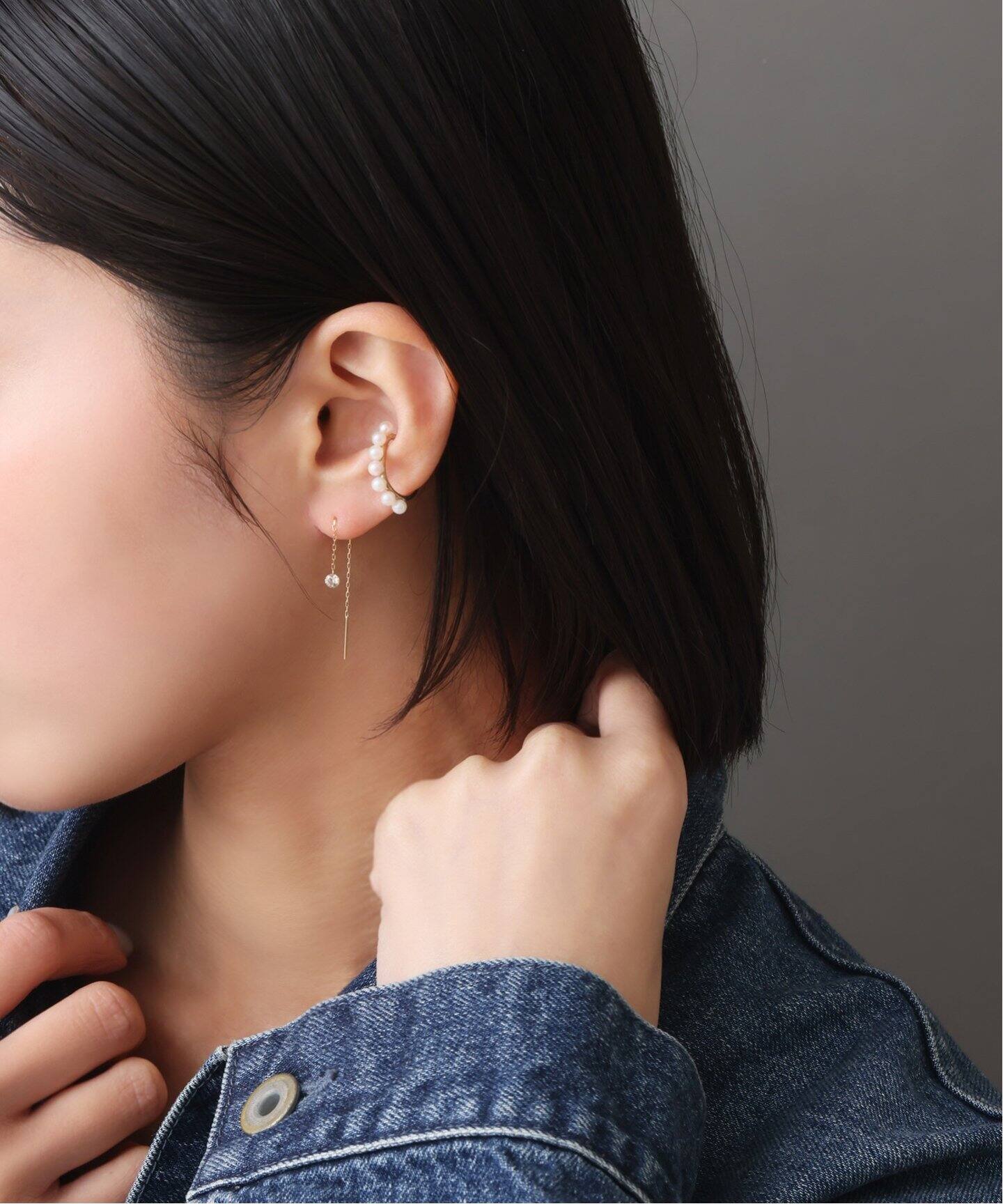 オーバルアコヤパールラインイヤーカフ K10（片耳）（イヤーカフ  