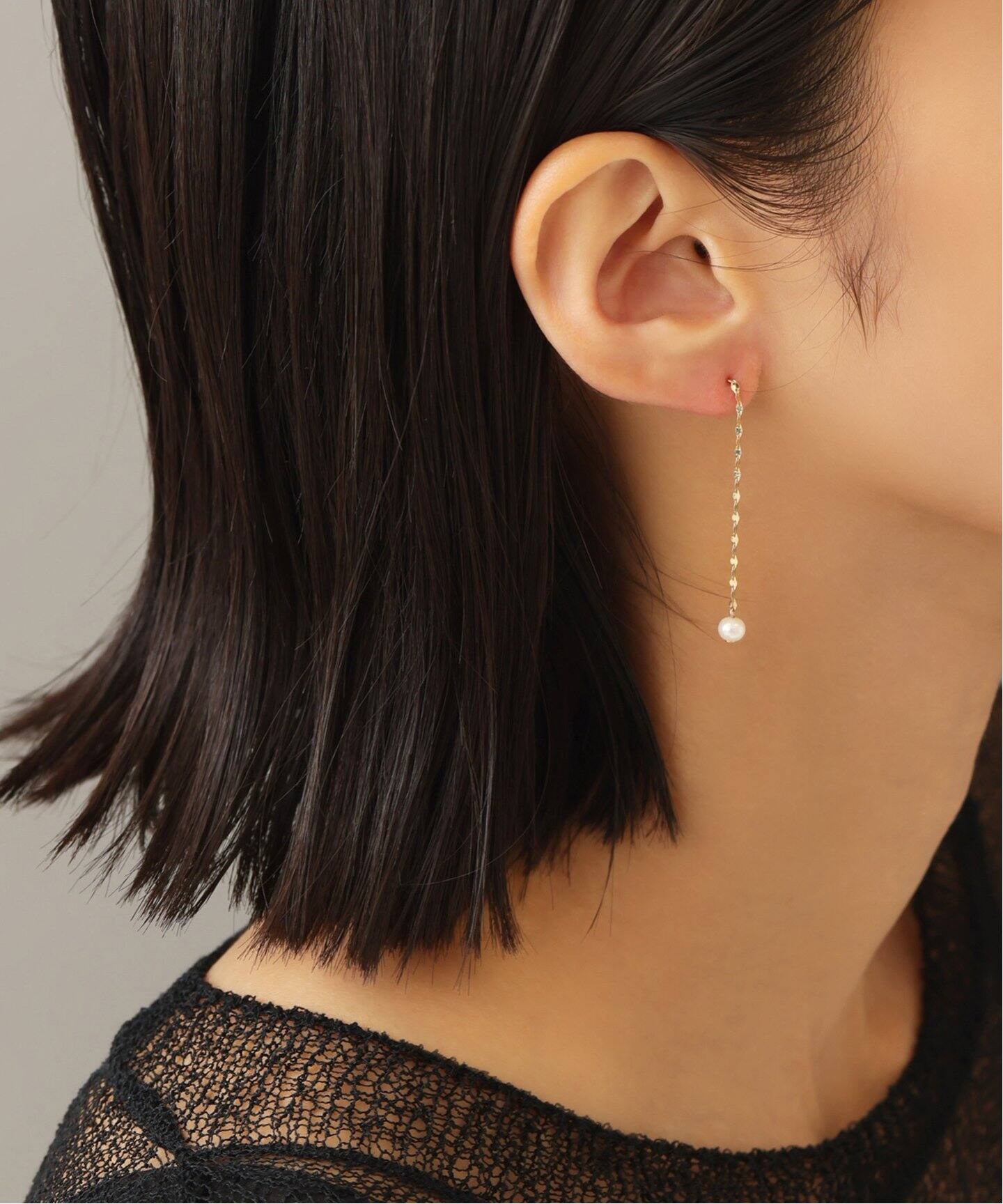 4cmエクレアチェーンパールピアス K10（ピアス（両耳用））｜Lilas 