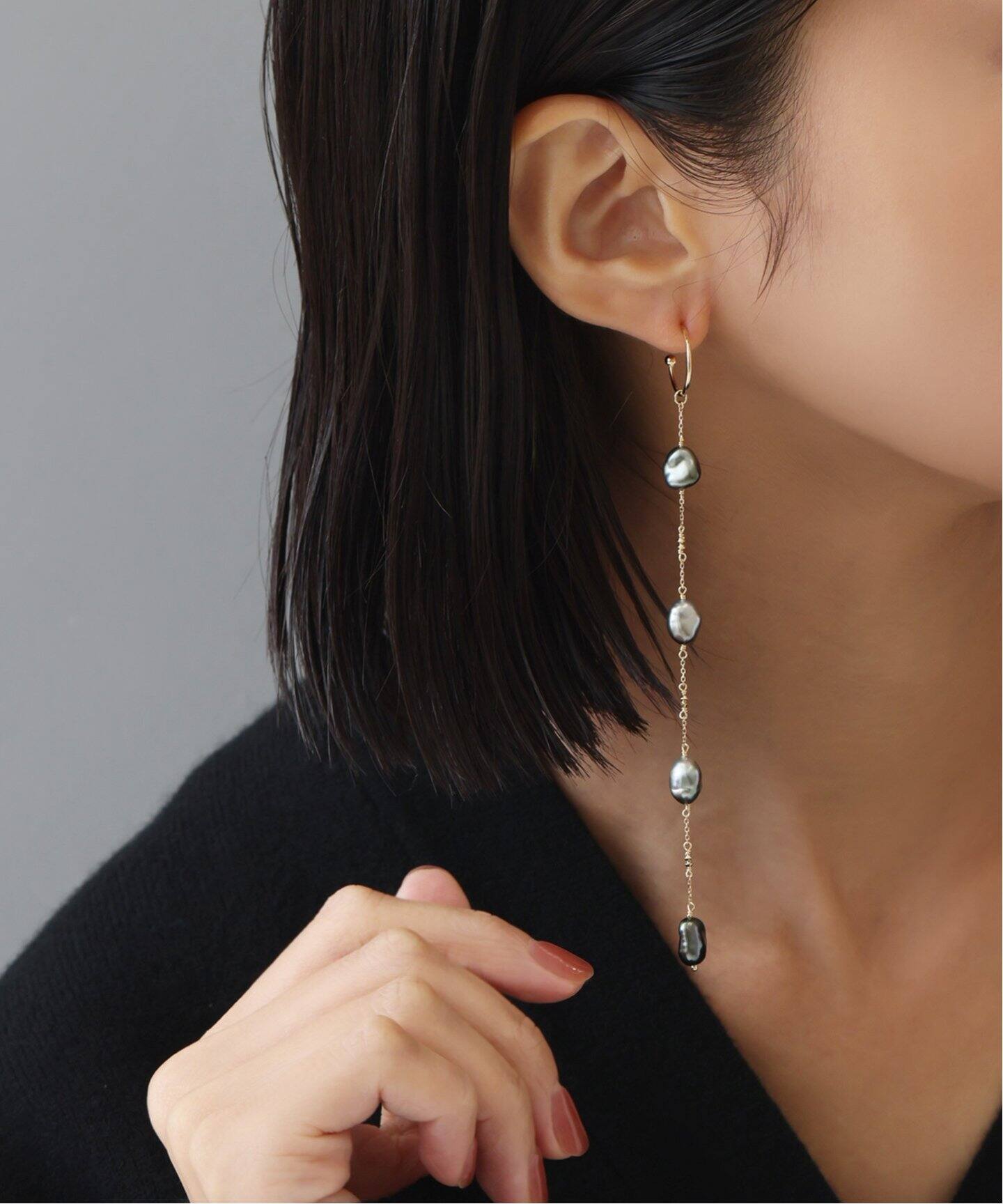 タヒチパールロングピアス K10（片耳）（ピアス（片耳用））｜Lilas 