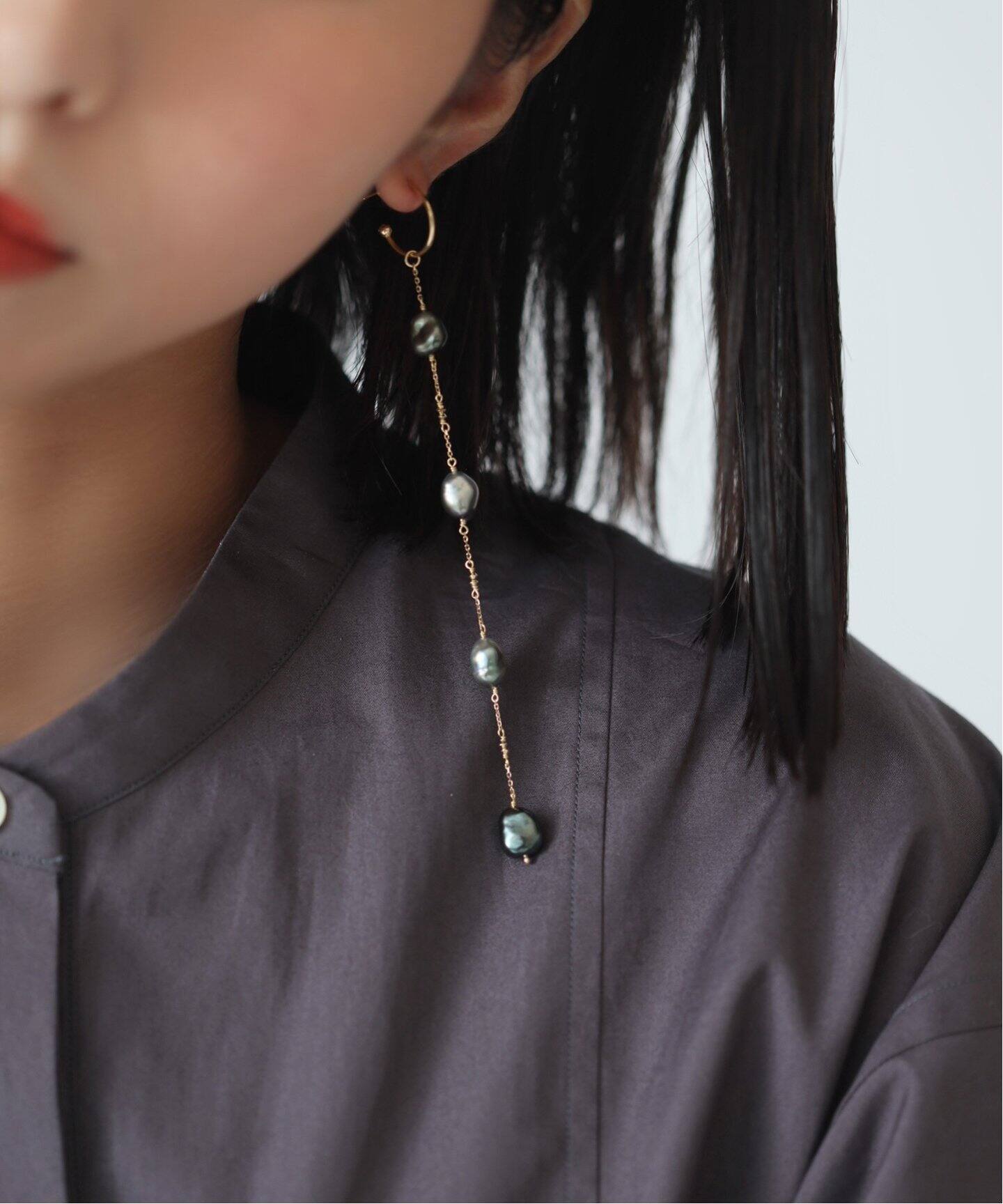 タヒチパールロングピアス K10（片耳）（ピアス（片耳用））｜Lilas 