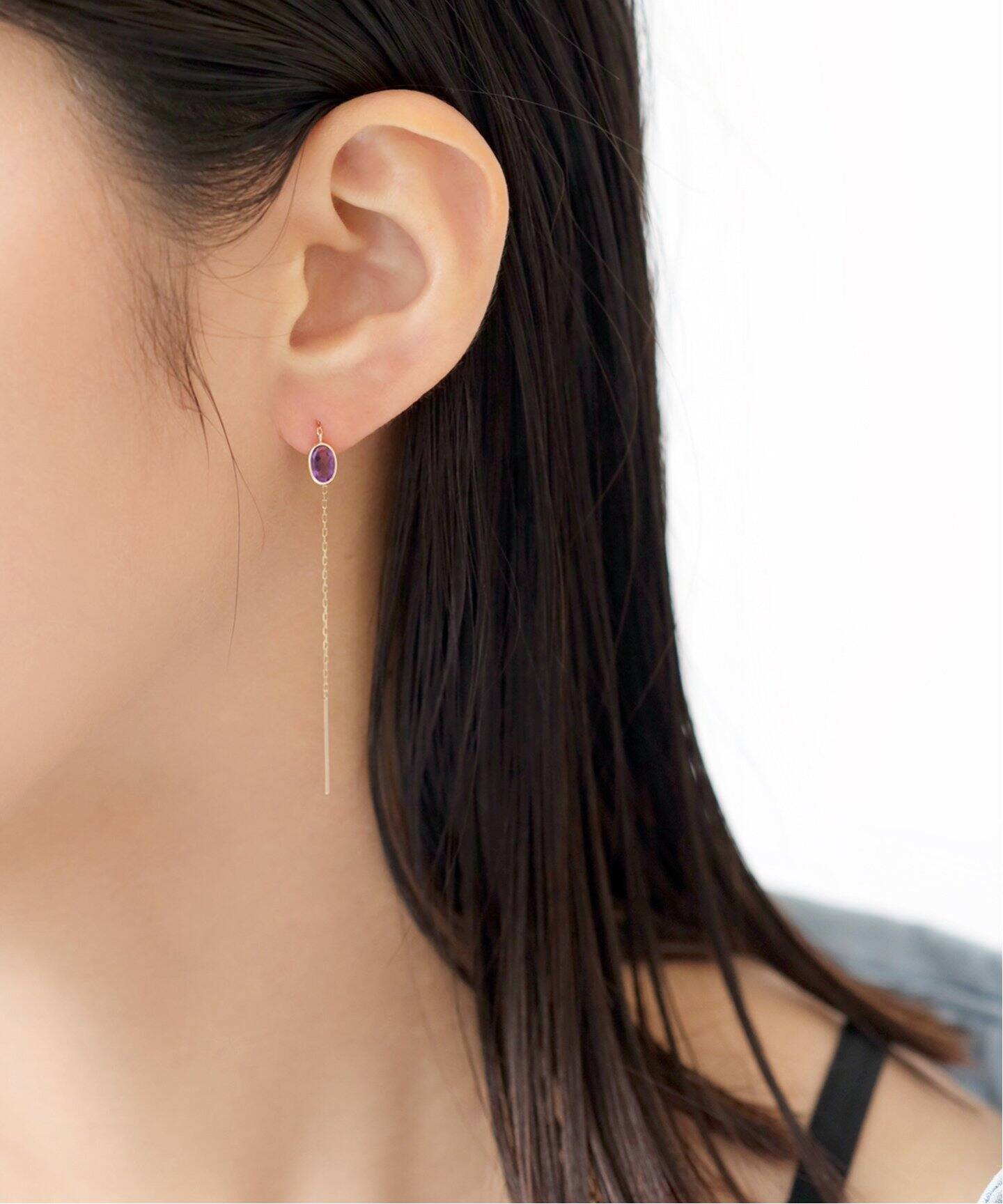 オーバルアメジストアメリカンピアス K10（両耳）（ピアス（両耳用  