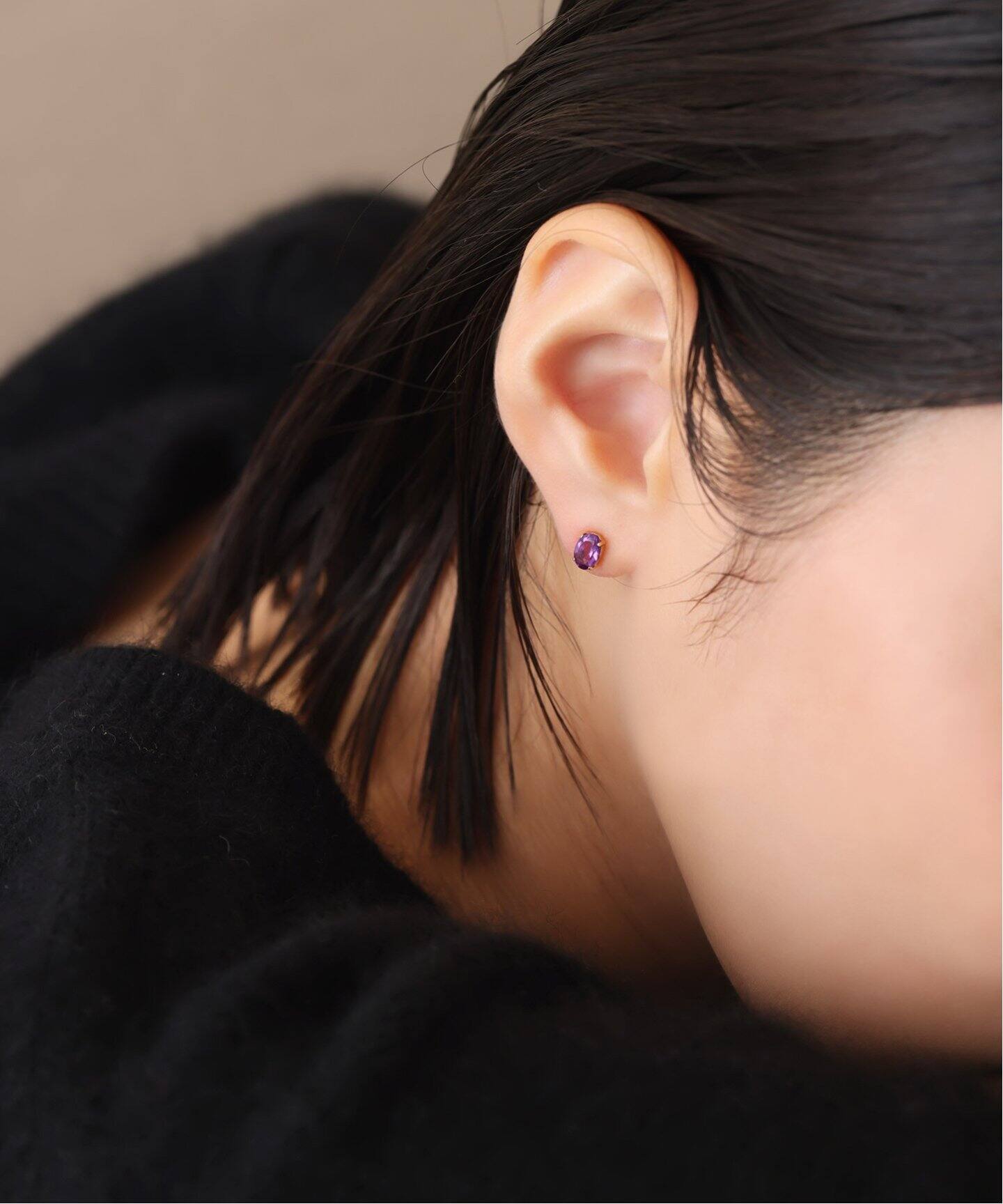 オーバルアメジストピアス K10（両耳）（ピアス（両耳用））｜Lilas 