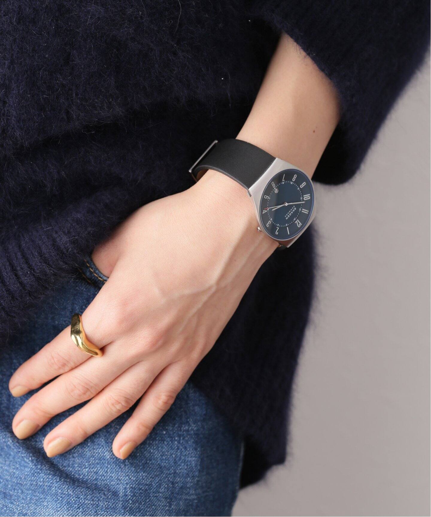SKAGEN◇クォーツ腕時計/アナログ/レザー/BLU/BLK/SKW6417 d
