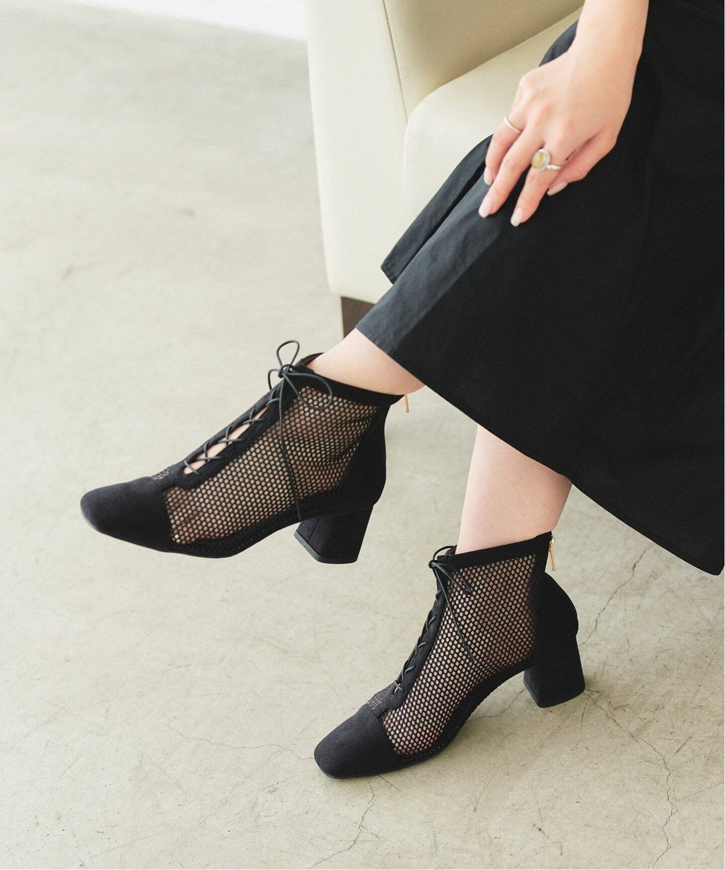 5.5cmスクエアネットレースアップショートブーツ（ブーティ・ショート  