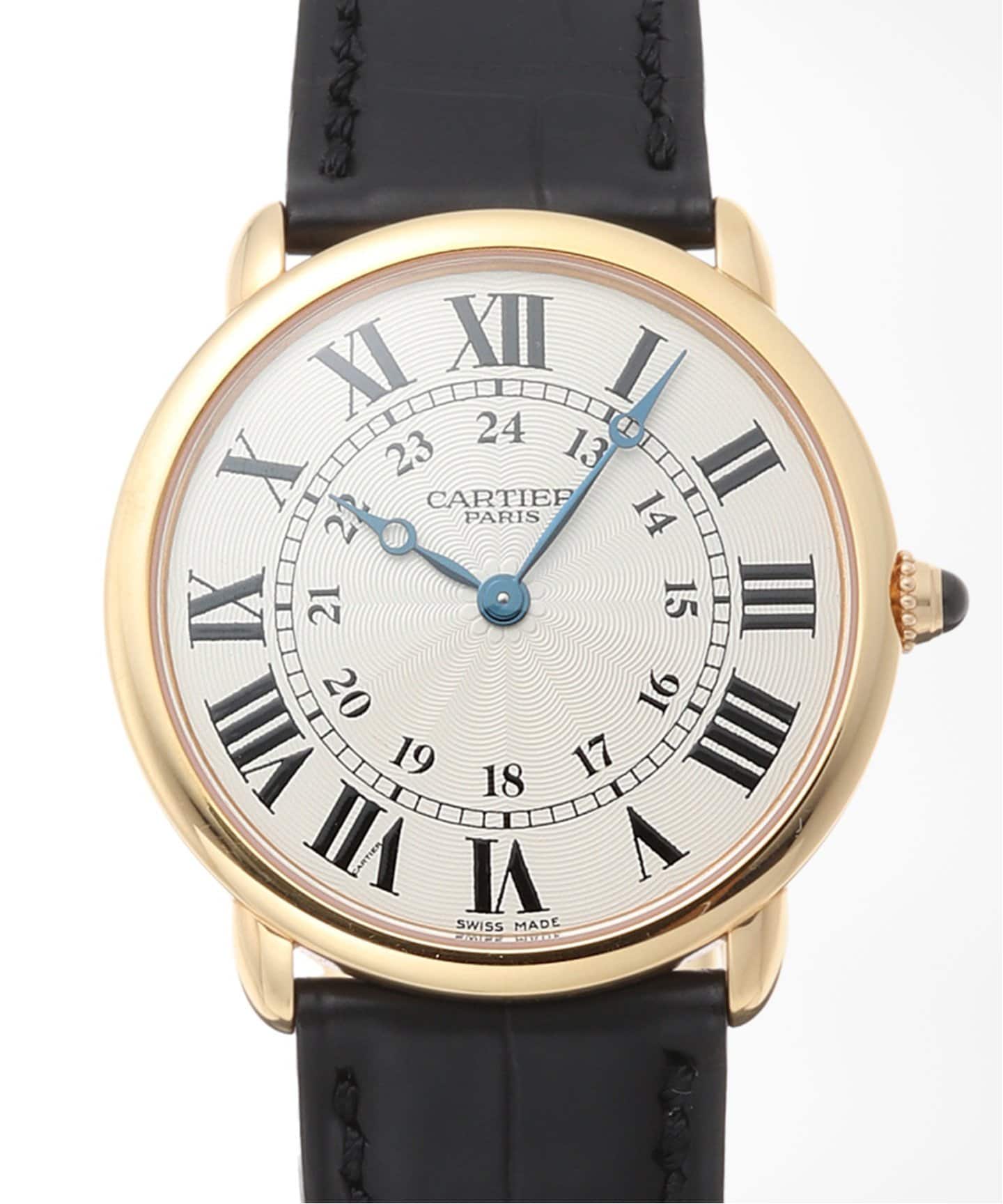 希少 箱付 Cartier カルティエ ミラー 鏡 ロゴ ラウンド カーフ Cartier Calibre De Cartier - Silver Roman Numeral Dial