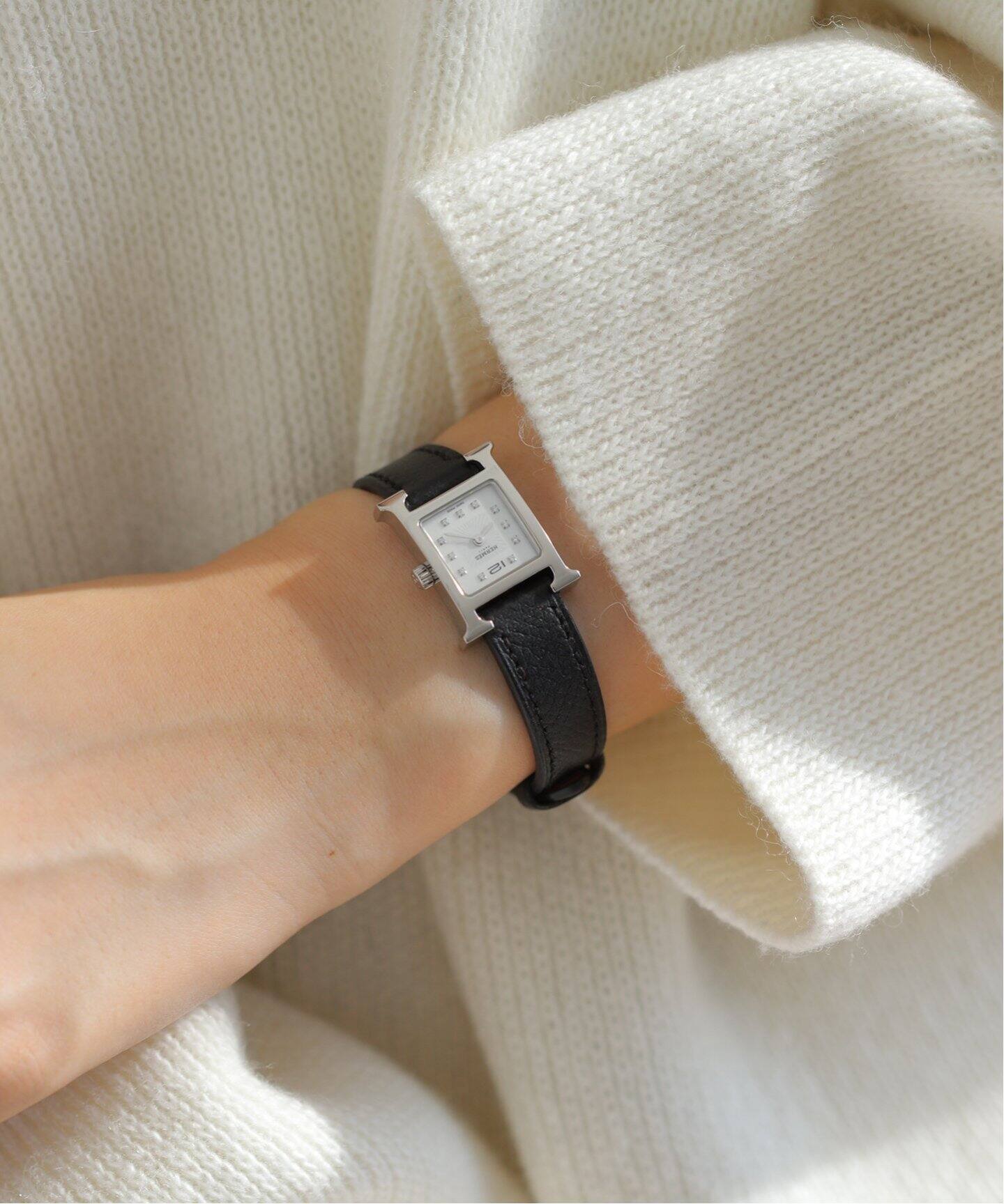 HERMES / エルメス】mini H Watch ホワイトシェル 11Pダイヤ 