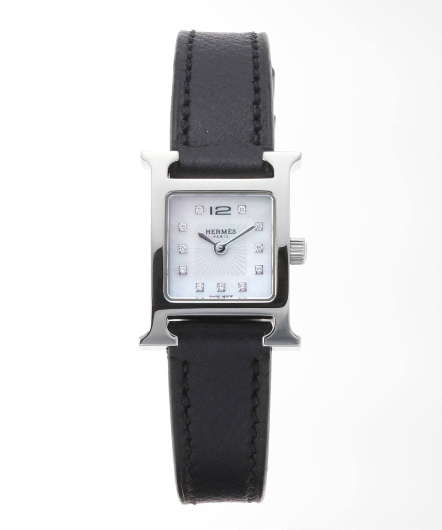 HERMES / エルメス】mini H Watch ホワイトシェル 11Pダイヤ 