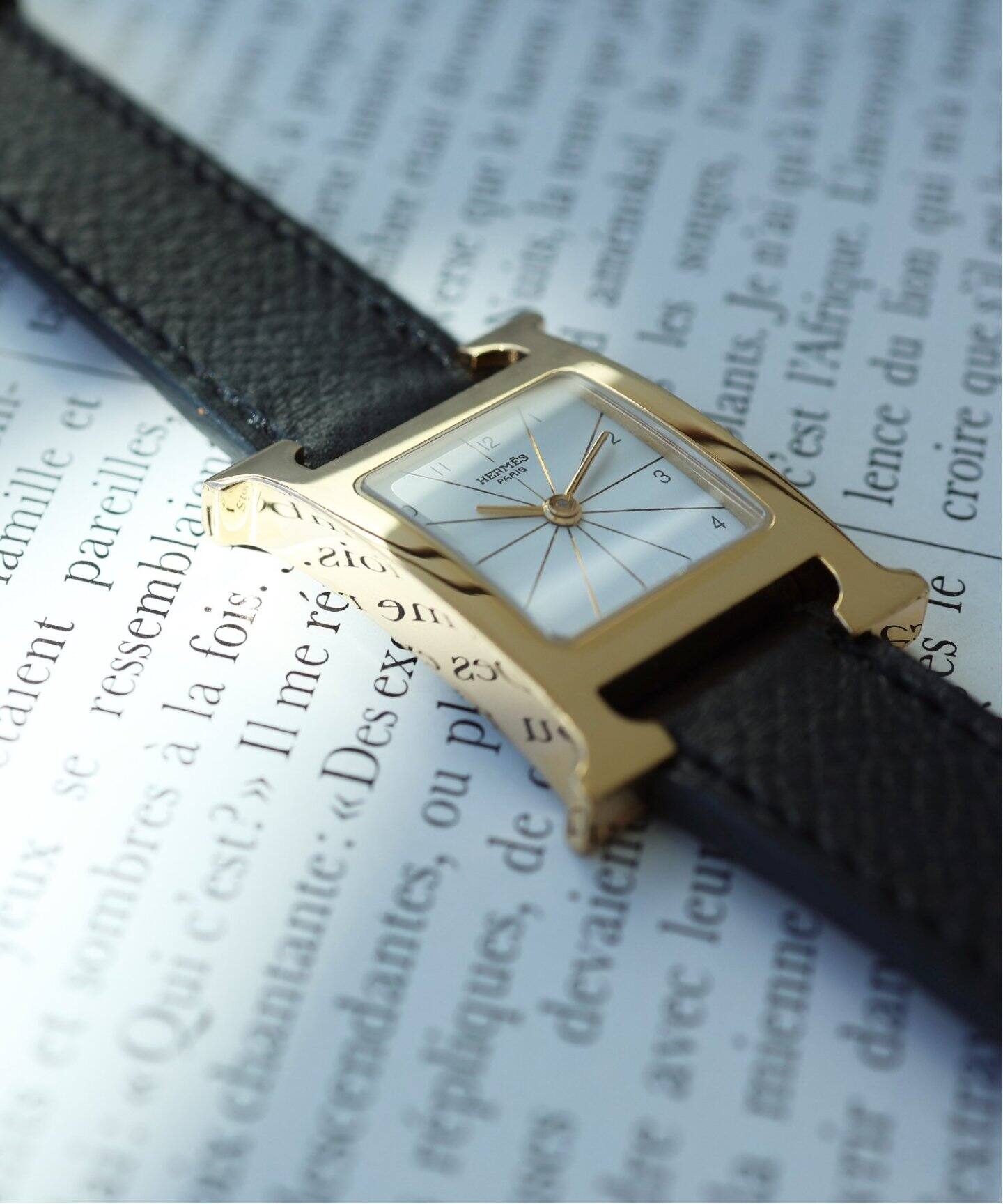 HERMES / エルメス】H Watch Gold ホワイトダイヤル レザー【ウォッチ