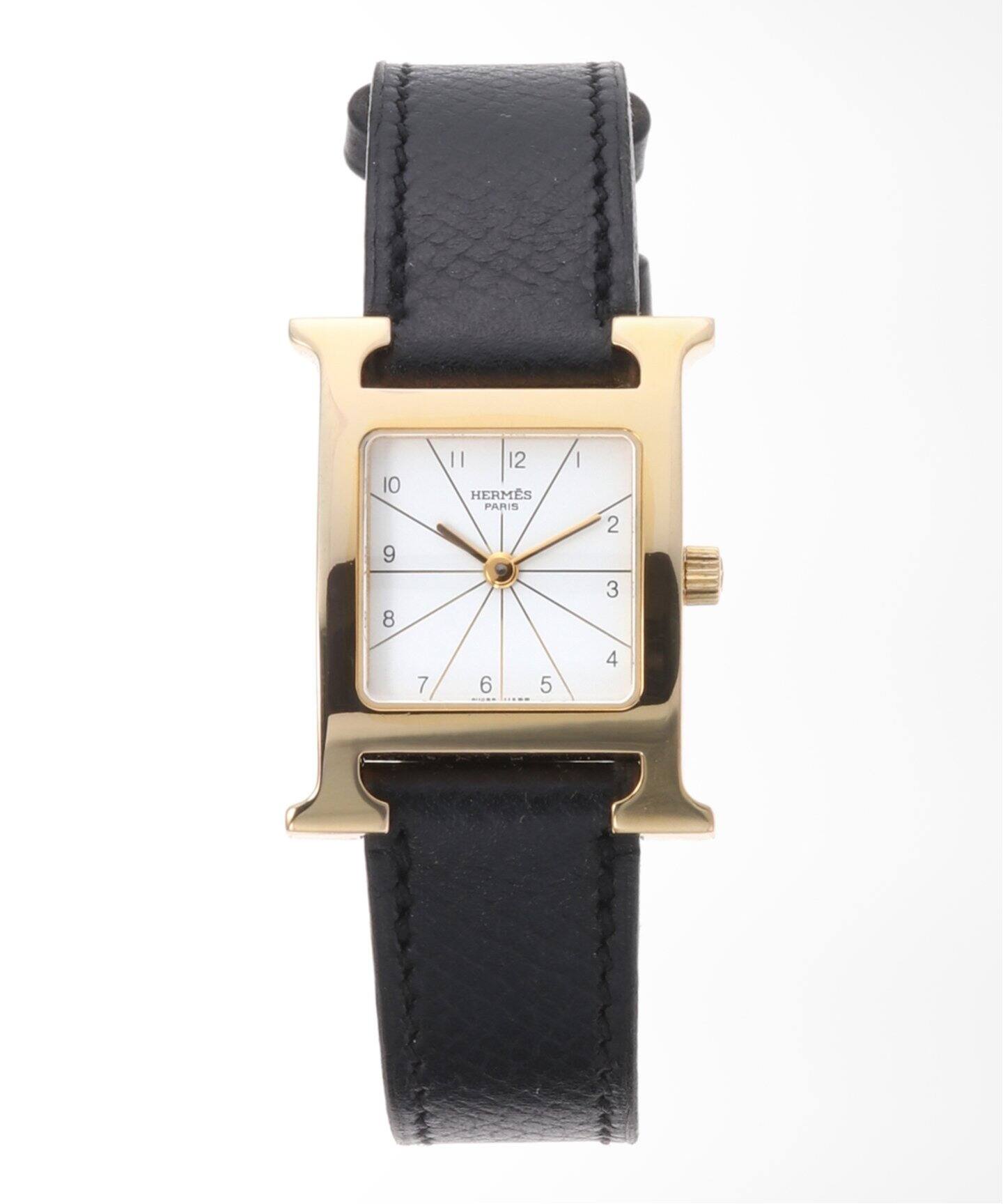 HERMES / エルメス】H Watch Gold ホワイトダイヤル レザー【ウォッチ 