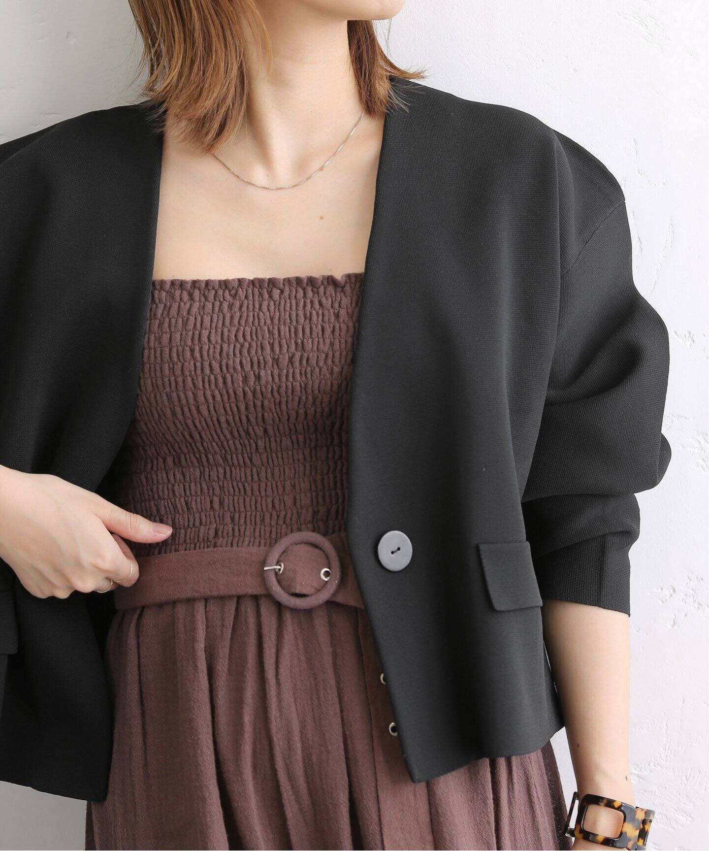 MARILYN MOON/マリリンムーン】knit short jacket（ノーカラー 