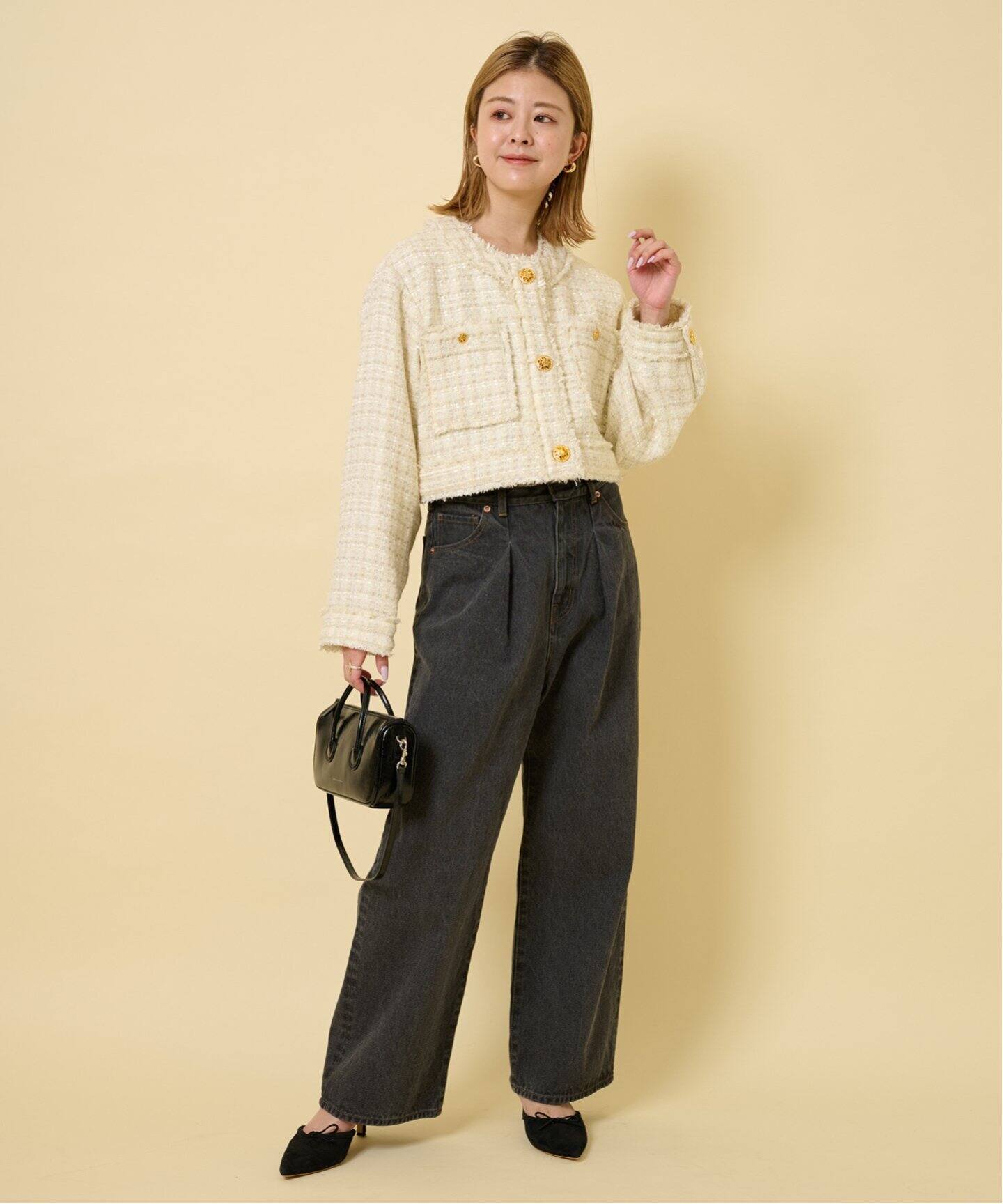 ツィードショートジャケット（ノーカラージャケット）｜U by