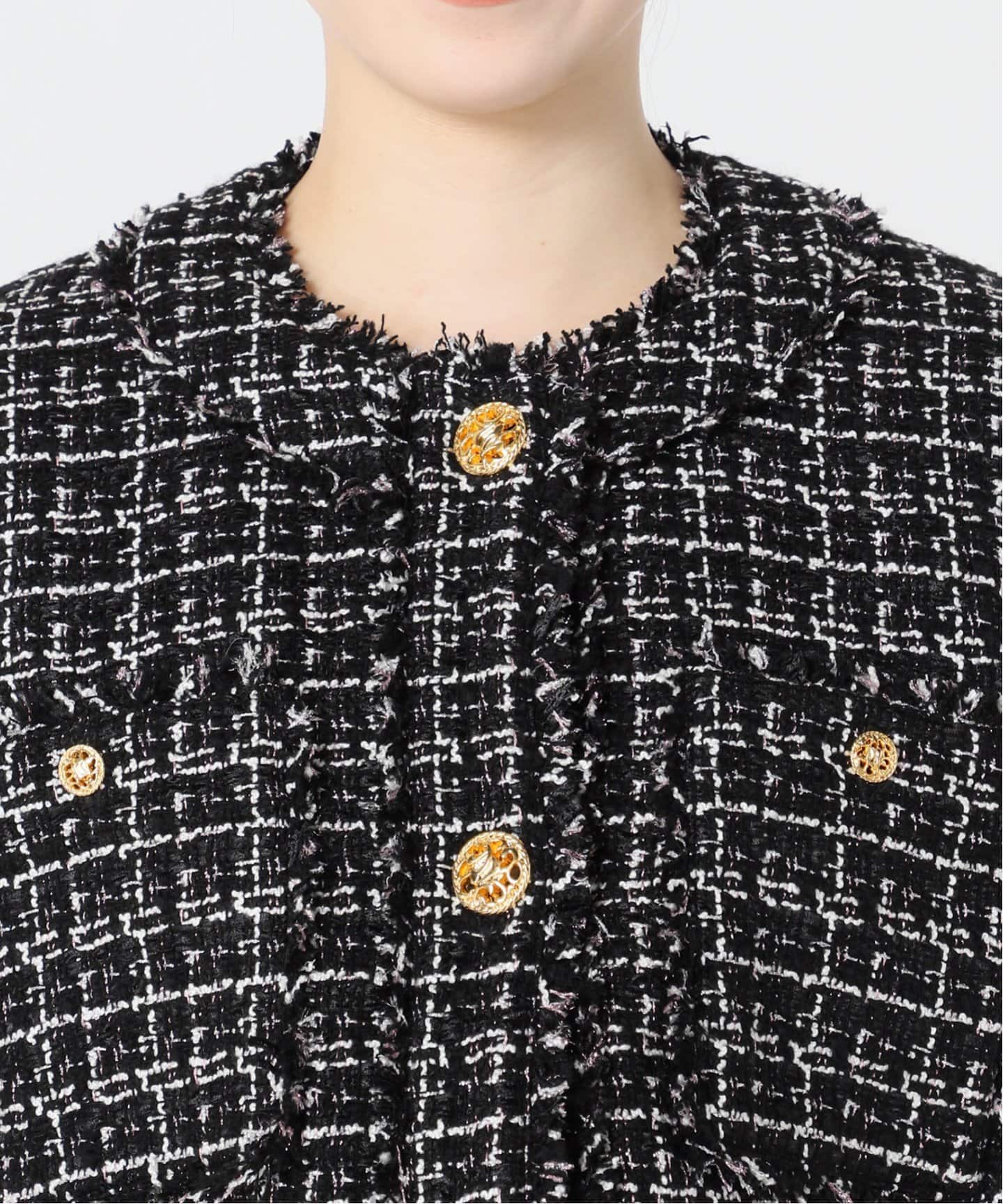 ツィードショートジャケット（ノーカラージャケット）｜U by