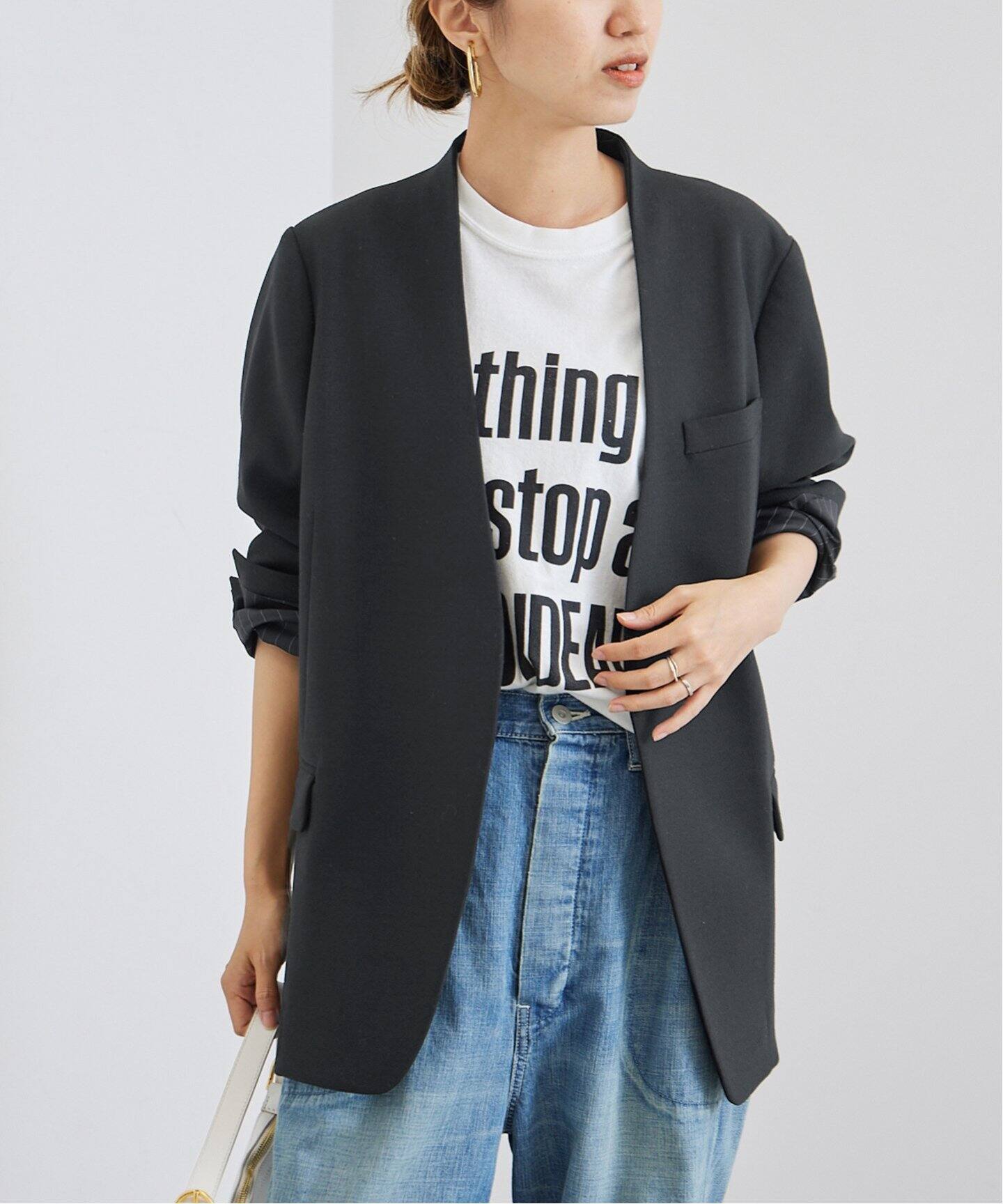 TWフォルムクロス ノーカラージャケットコート（ノーカラージャケット  