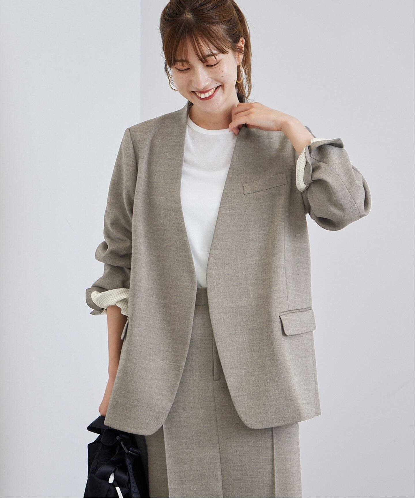 TWフォルムクロス ノーカラージャケットコート（ノーカラージャケット  