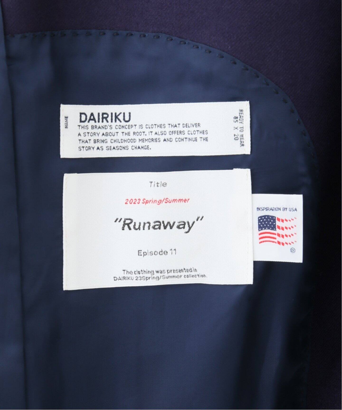 DAIRIKU / ダイリク】Dustin School Tailored Jacket（テーラード 