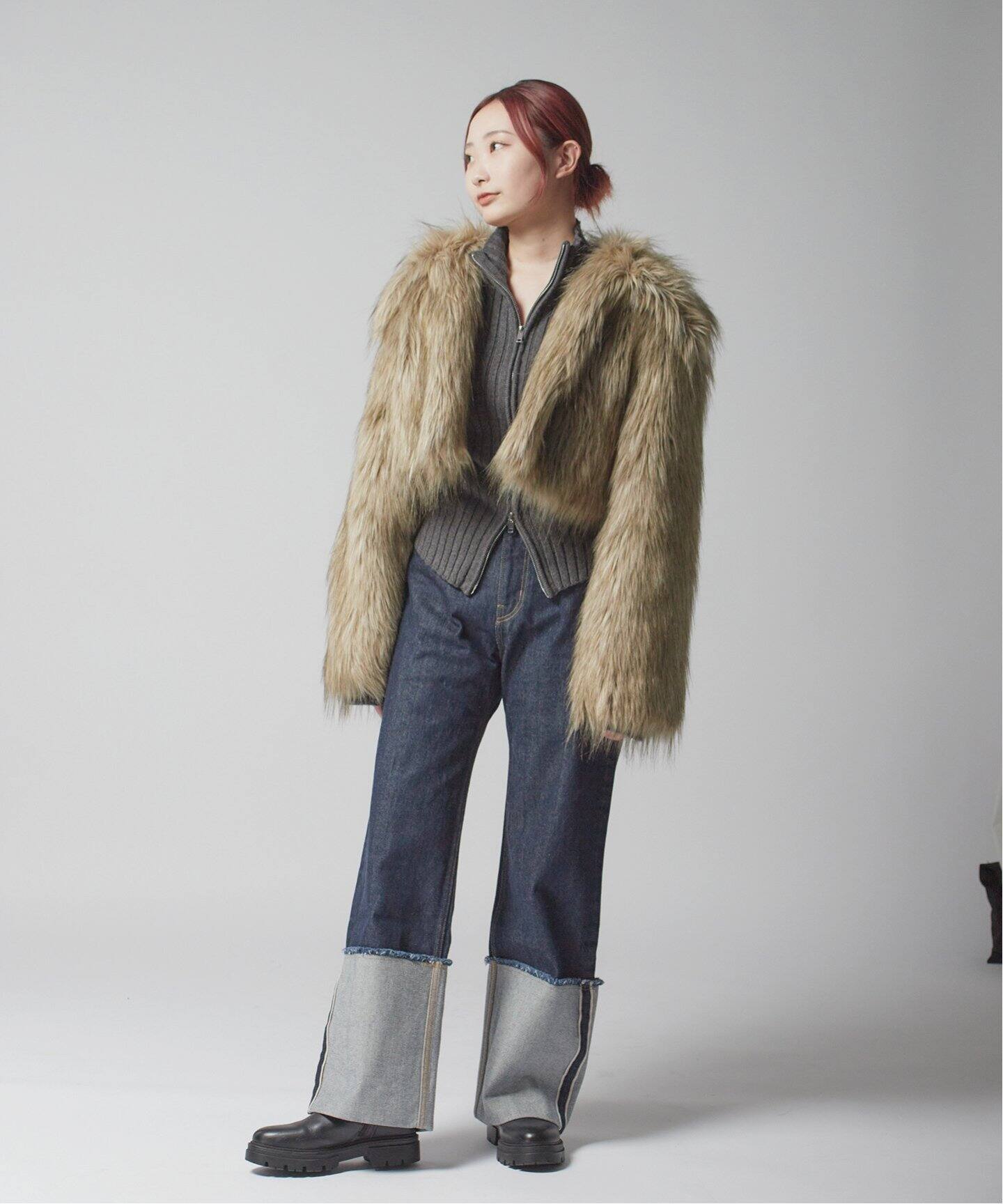 molliolli/モリオリ】GABRIEL WIDE COLLAR JACKET：ファージャケット 