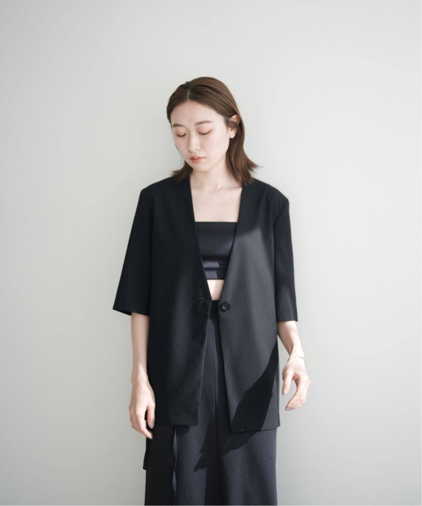 IENA × EMILY WEEK】 ノーカラーハーフスリーブジャケット 