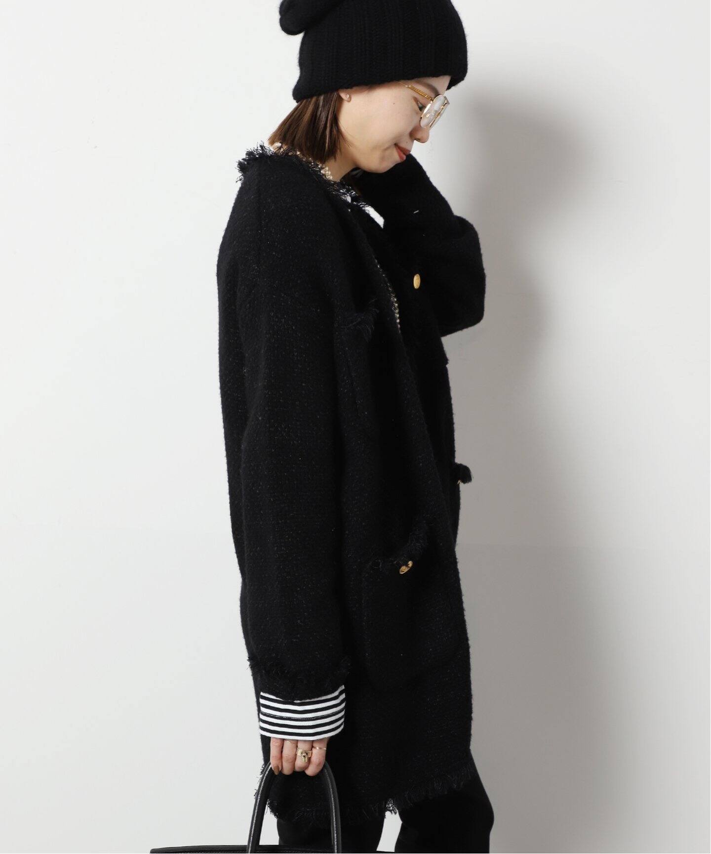 ADAWAS/アダワス】KNIT TWEED ジャケット（ノーカラージャケット 