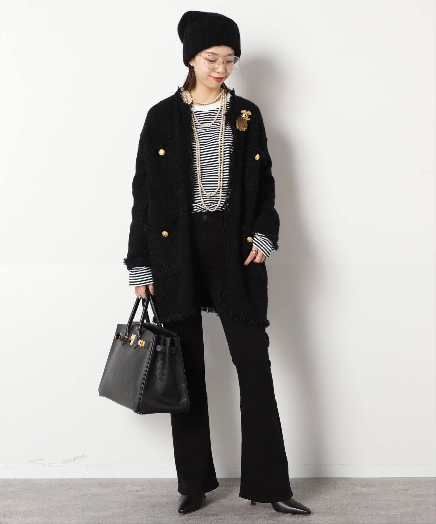 ADAWAS/アダワス】KNIT TWEED ジャケット（ノーカラージャケット 