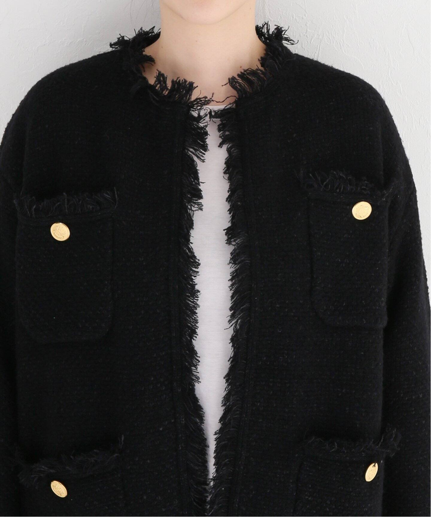 ADAWAS/アダワス】KNIT TWEED ジャケット（ノーカラージャケット 