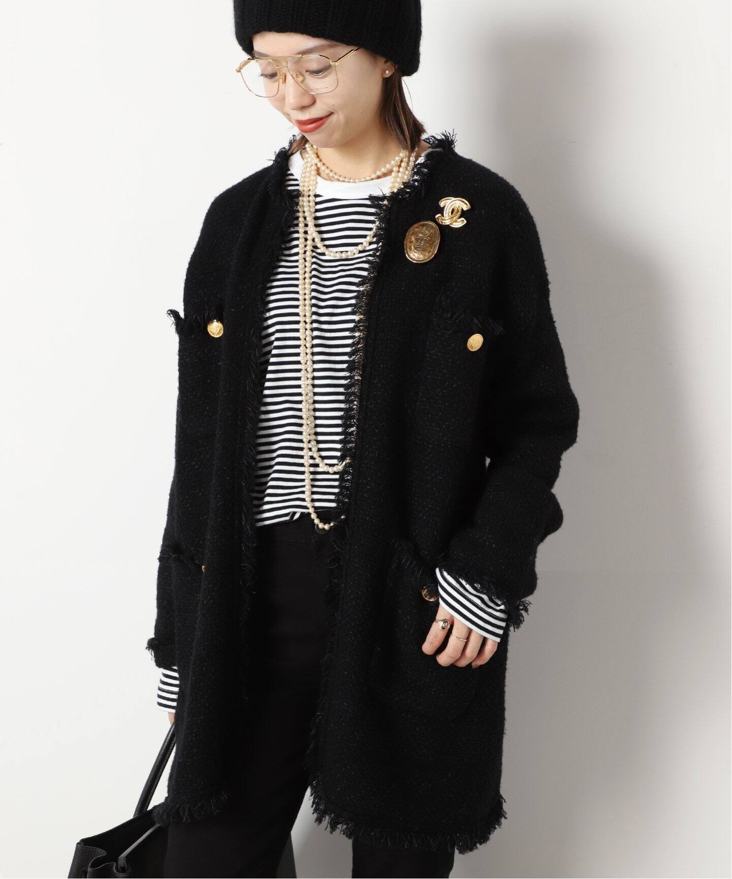 ADAWAS/アダワス】KNIT TWEED ジャケット（ノーカラージャケット  