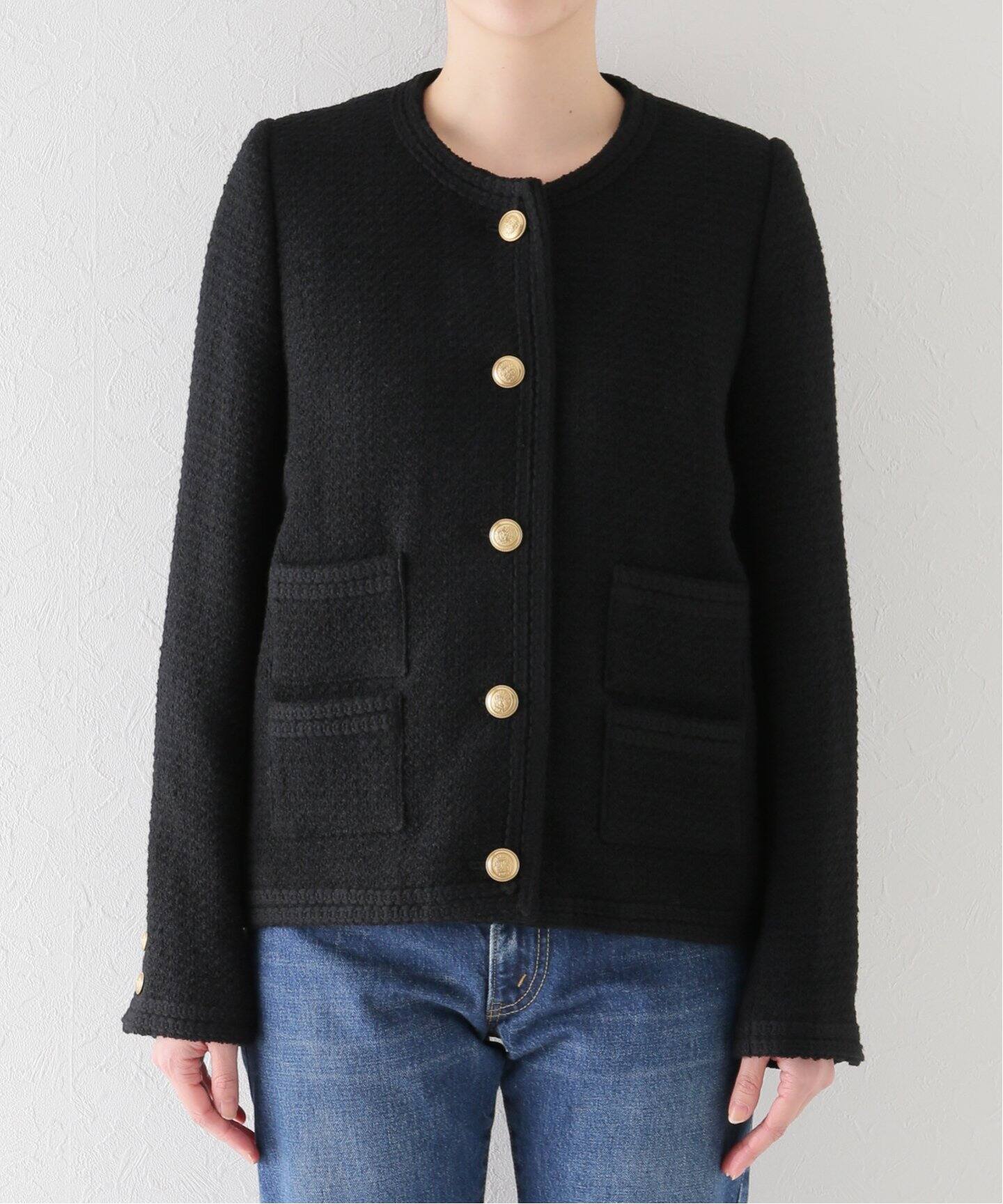 Tweed Jacket(Black)（ノーカラージャケット）｜L