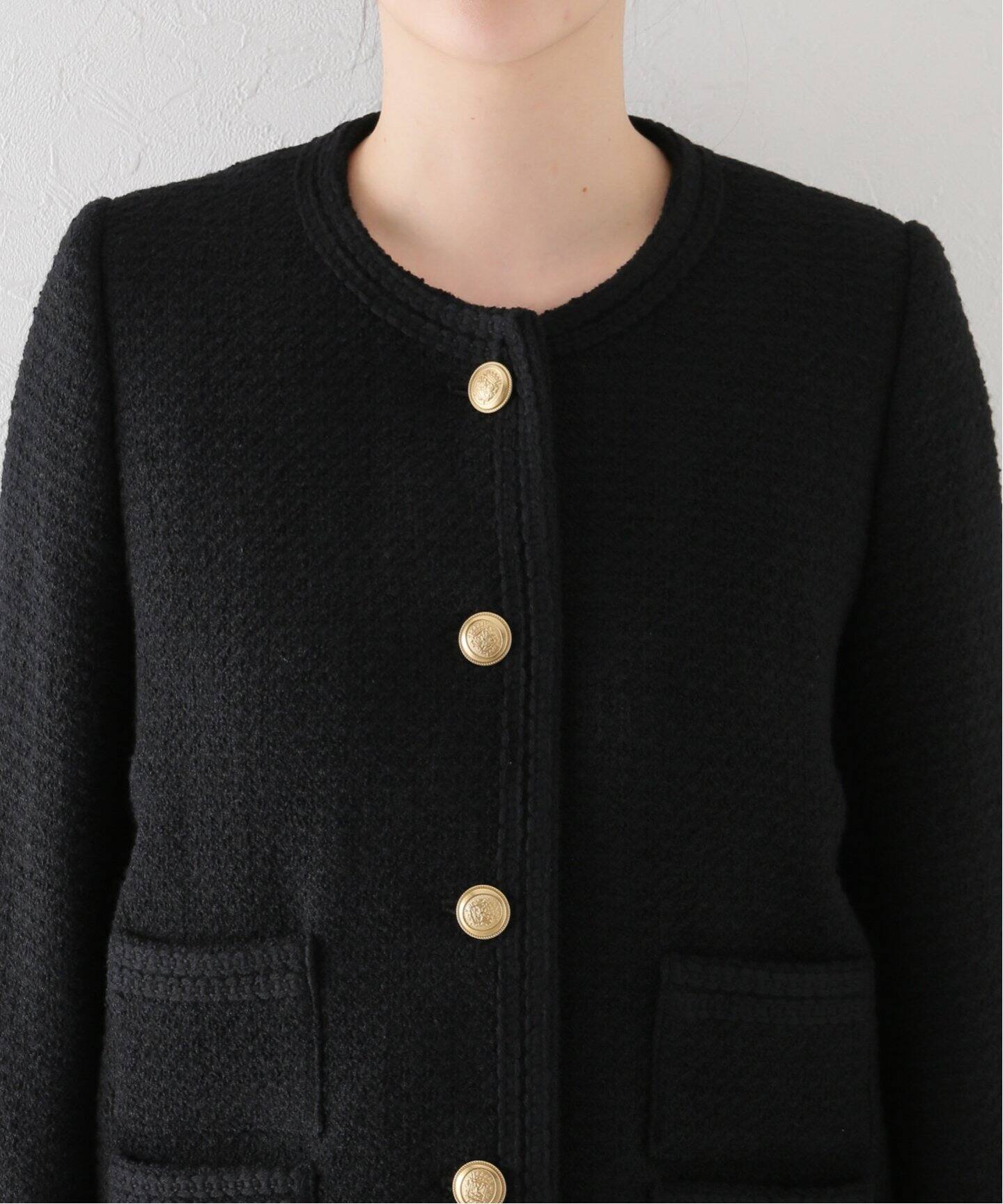 Tweed Jacket(Black)（ノーカラージャケット）｜L 