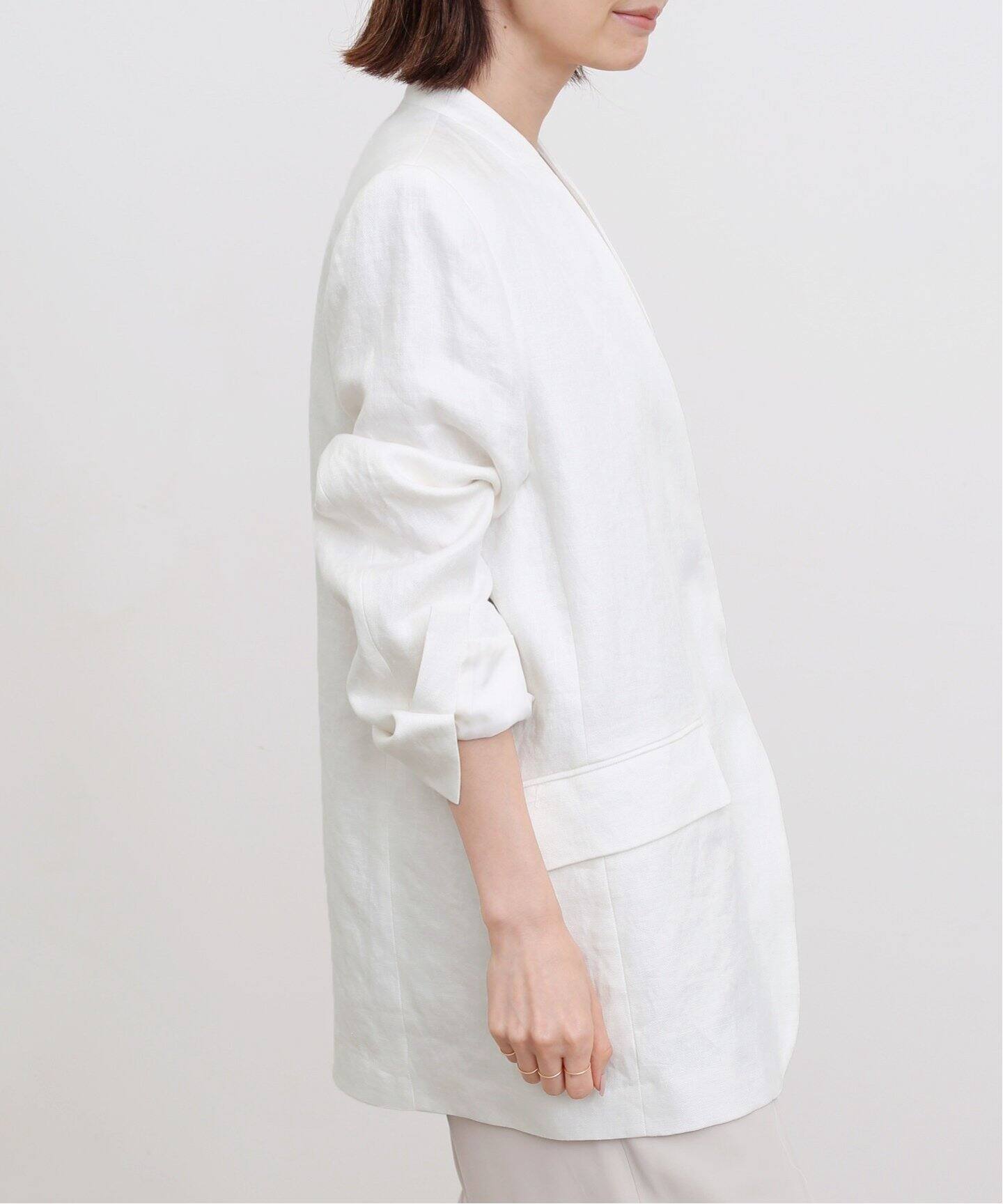 Linen No Collar Jacket（ノーカラージャケット）｜L