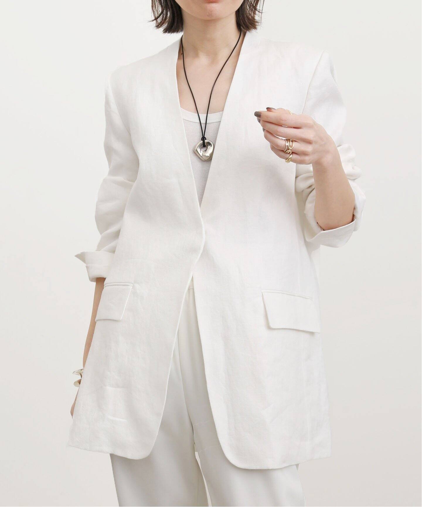 Linen No Collar Jacket（ノーカラージャケット）｜L 