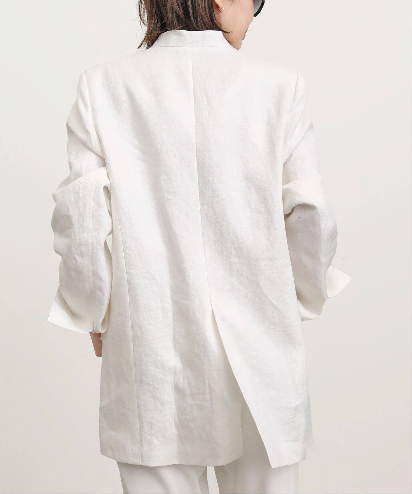 Linen No Collar Jacket（ノーカラージャケット）｜L