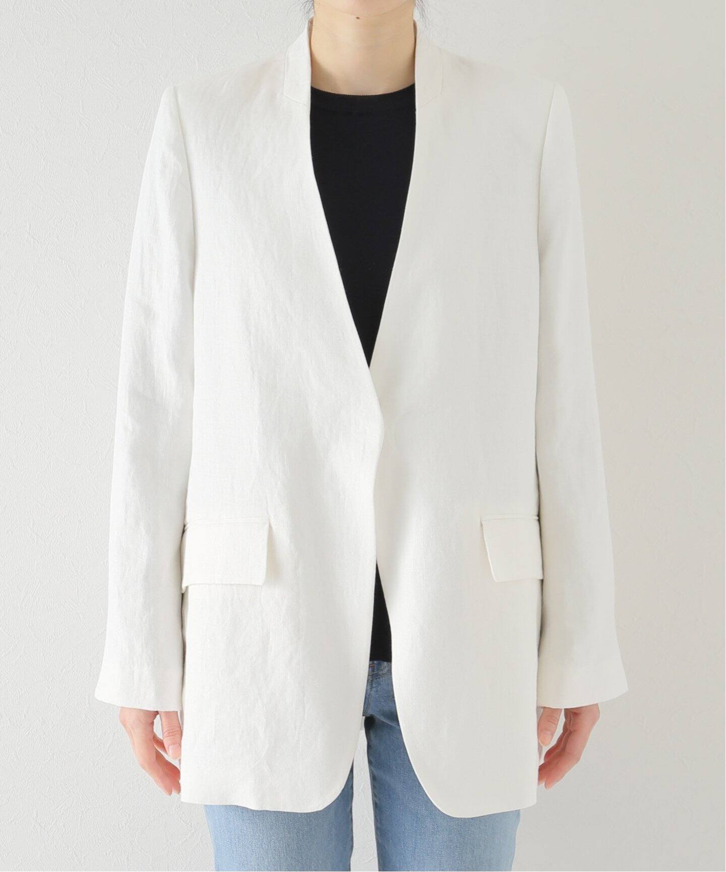 Linen No Collar Jacket（ノーカラージャケット）｜L