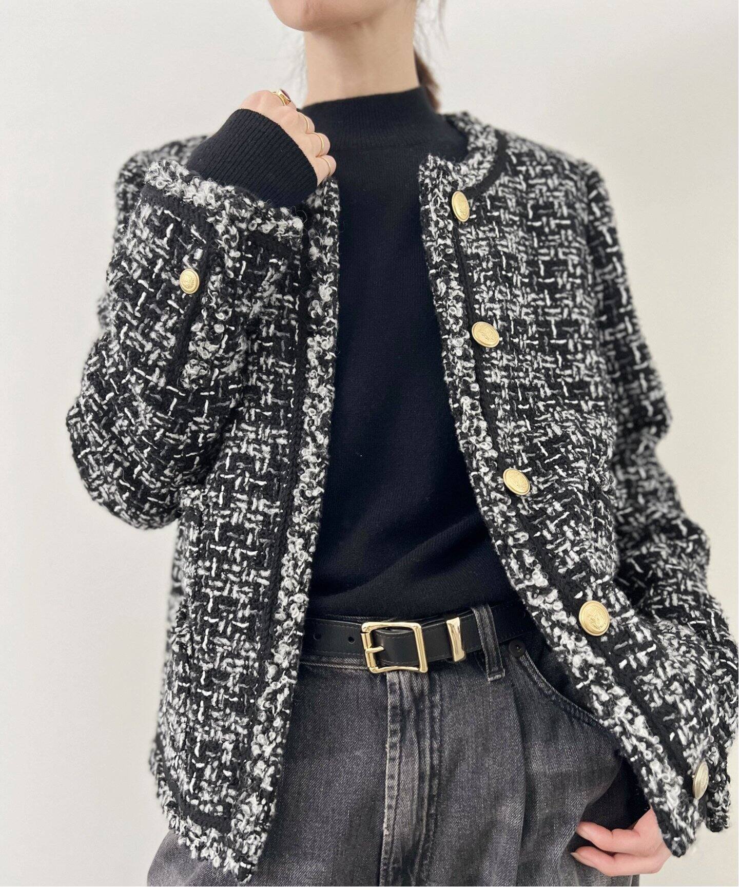 Tweed Jacket(Linton)（ノーカラージャケット）｜L